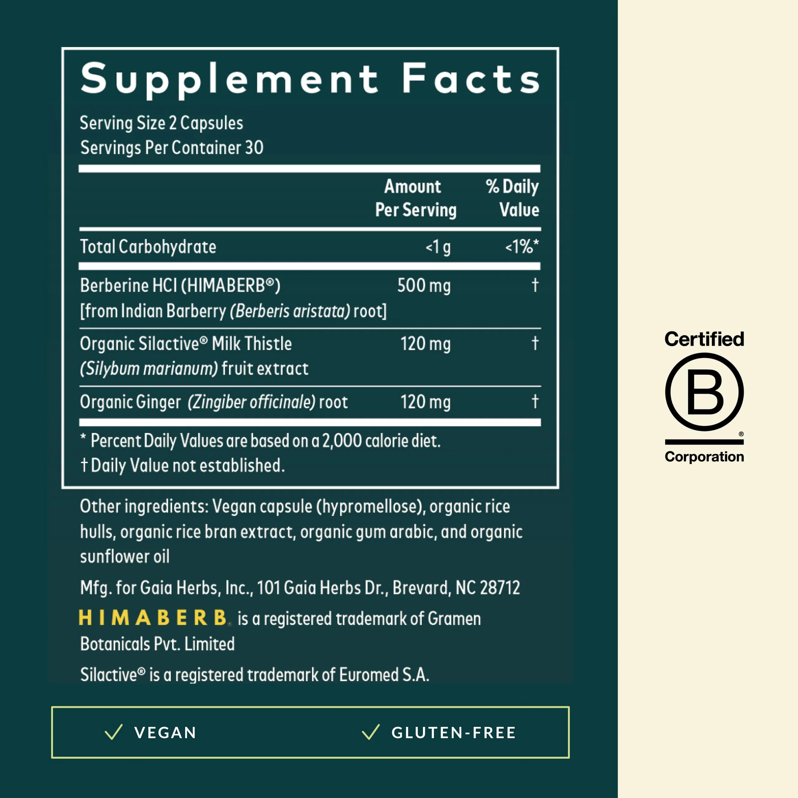 Gaia Herbs Berberine & Milk Thistle — Liver Support, Metabolism & Digestive Wellness | 60 Vegan Capsules - Image 3