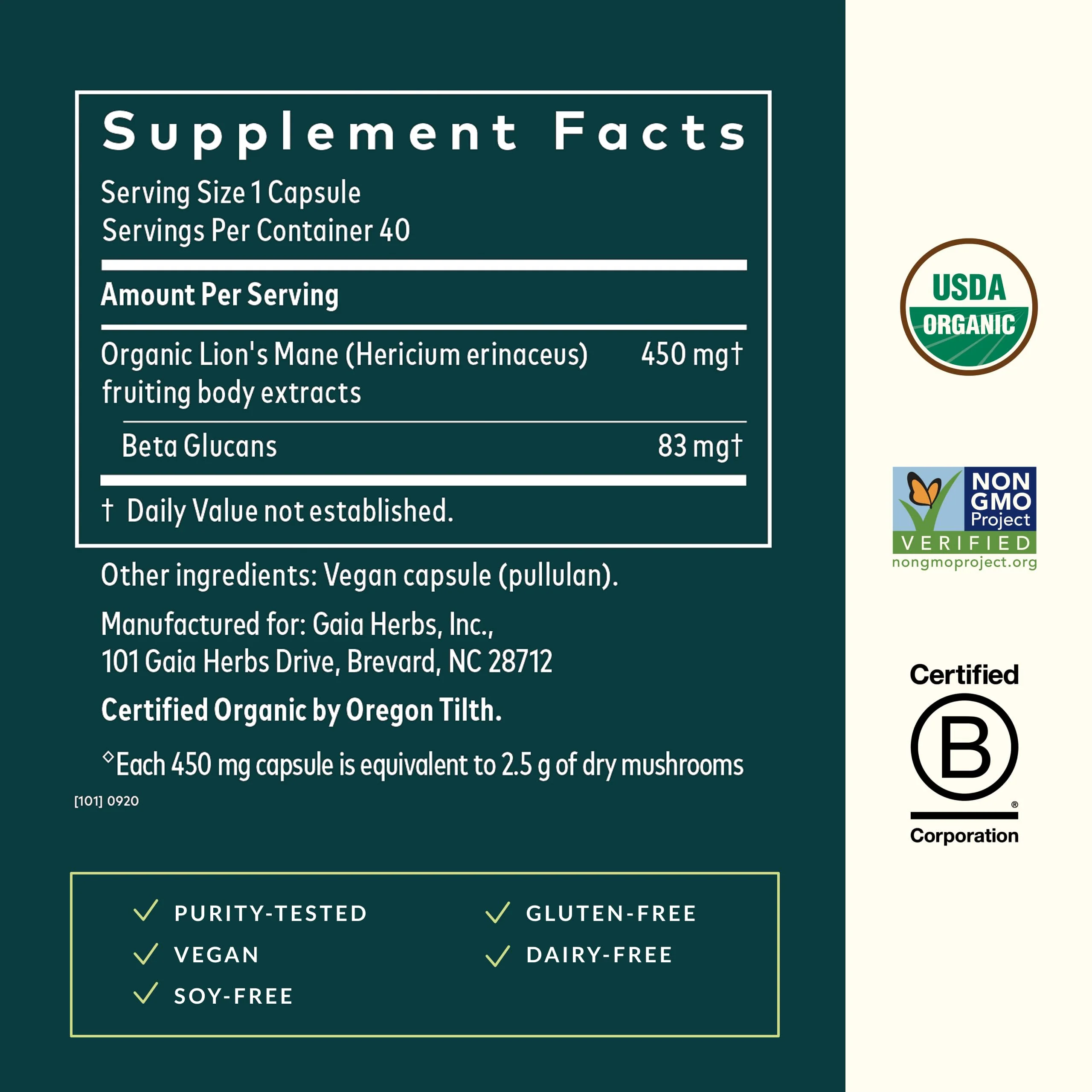 Gaia Herbs Lion’s Mane Mushroom – Brain & Nerve Health Support* | 40 Vegan Capsules - Image 3