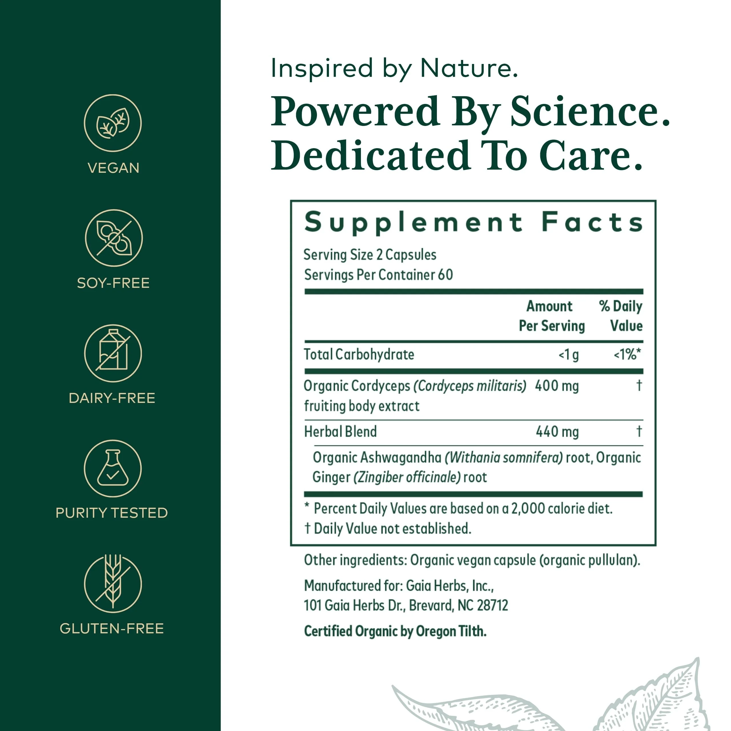 GAIA HERBS PRO Adaptogen Performance - Endurance & Energy Support with Cordyceps & Ashwagandha (120 Capsules, 60 Servings) - Image 9