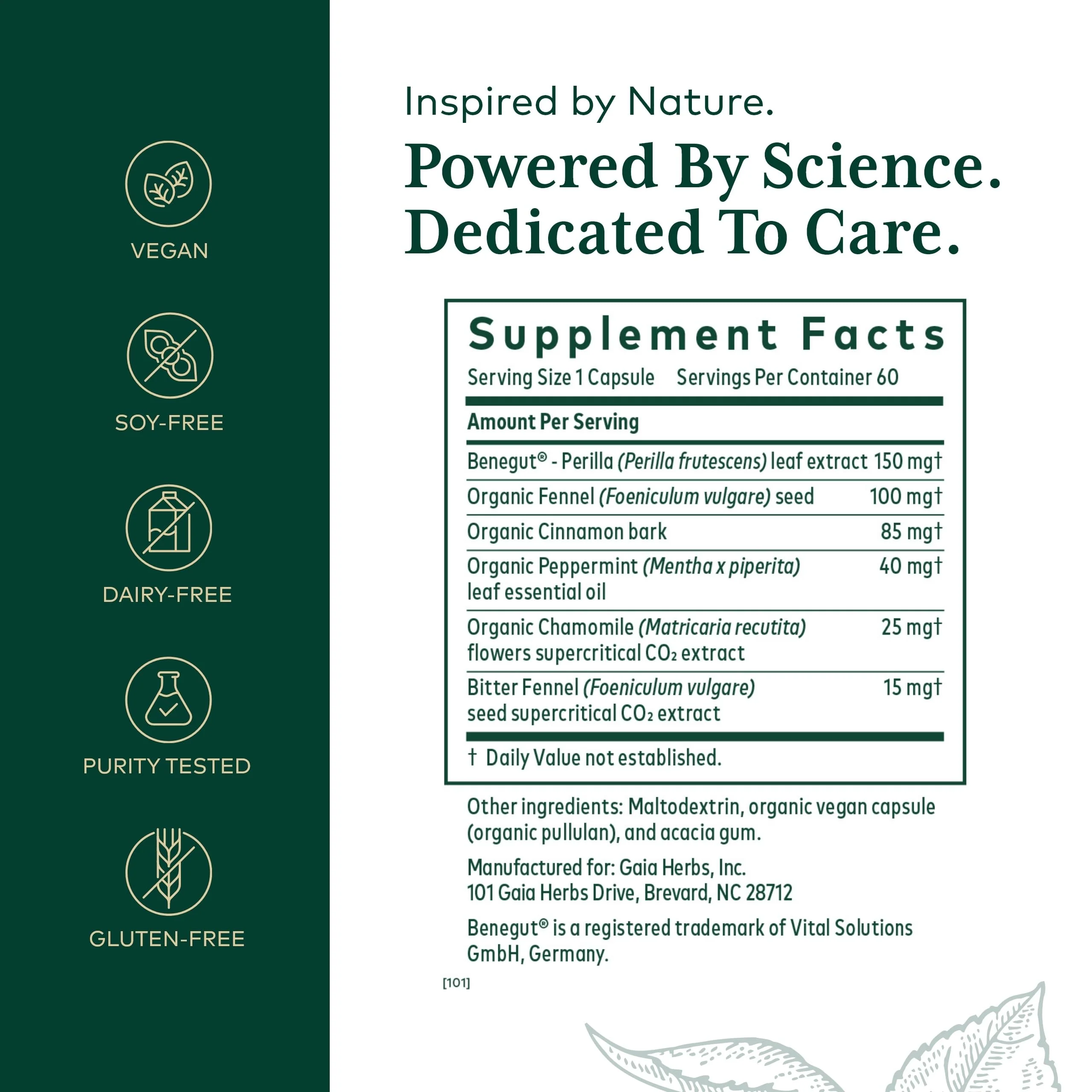 GAIA Herbs PRO GI-BFF Digestive Health | Benegut, Organic Fennel & Cinnamon Bark - 60 Caps - Image 2