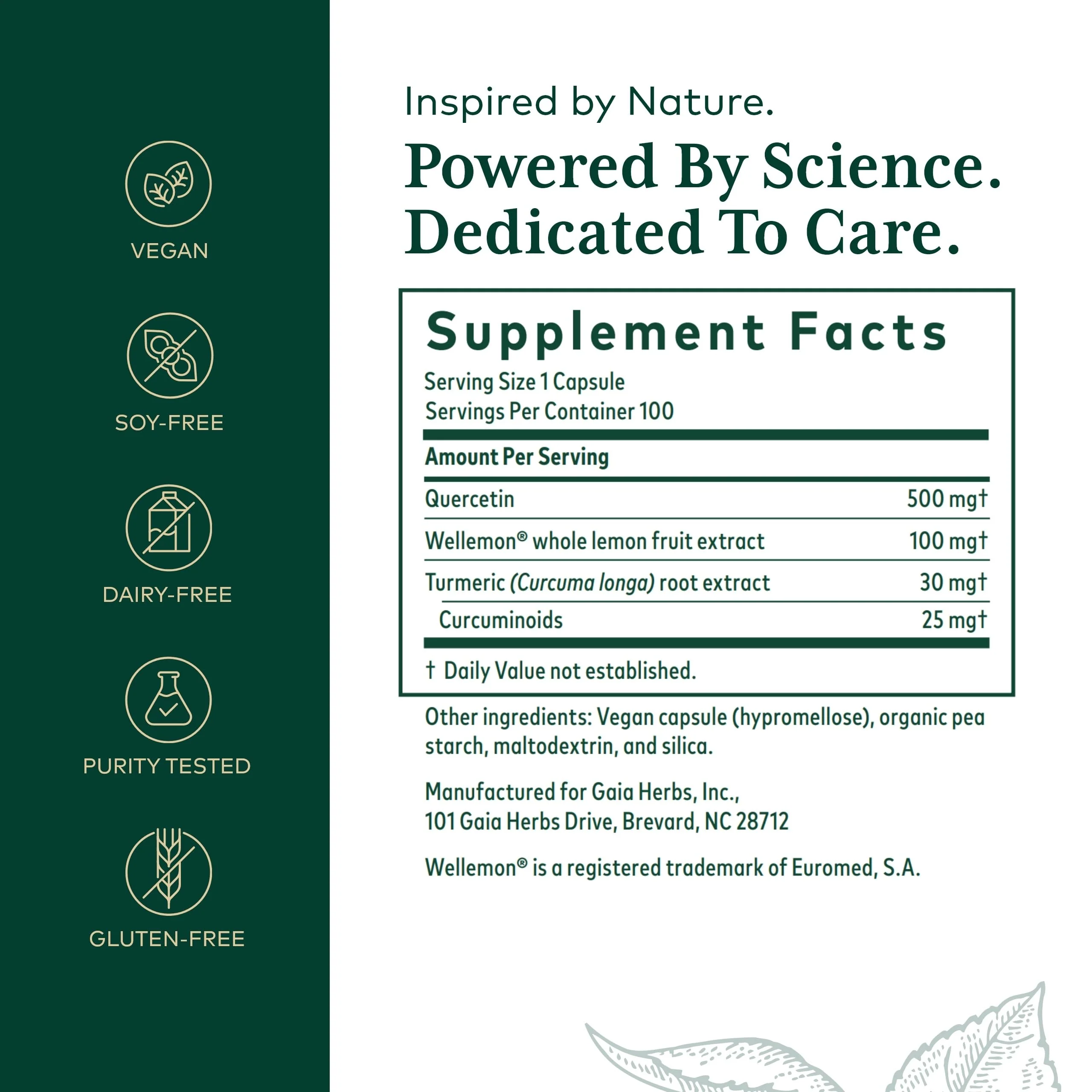 GAIA Herbs PRO Quercetin Synergy 500 – Immune & Cell Health, 100 Capsules - Image 2