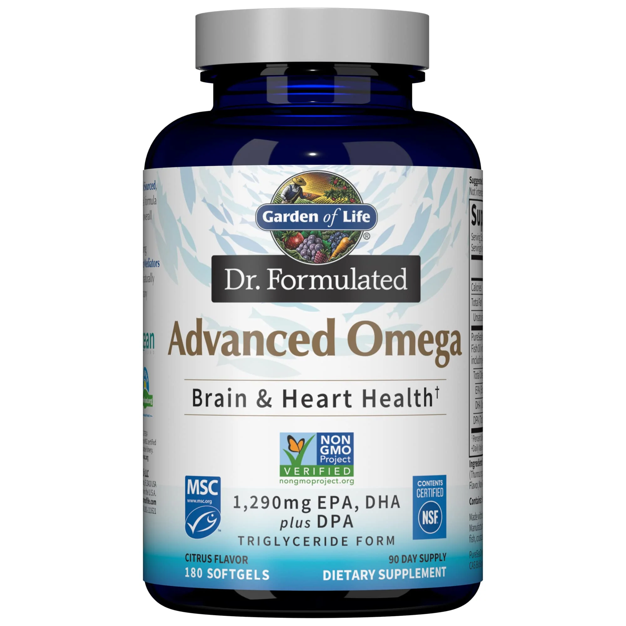 Garden of Life Dr. Formulated Advanced Omega Fish Oil - Lemon | 1,290 mg Omega-3 (EPA 695 mg, DHA 465 mg, DPA 30 mg), TG Form, 180 Softgels - Image 7