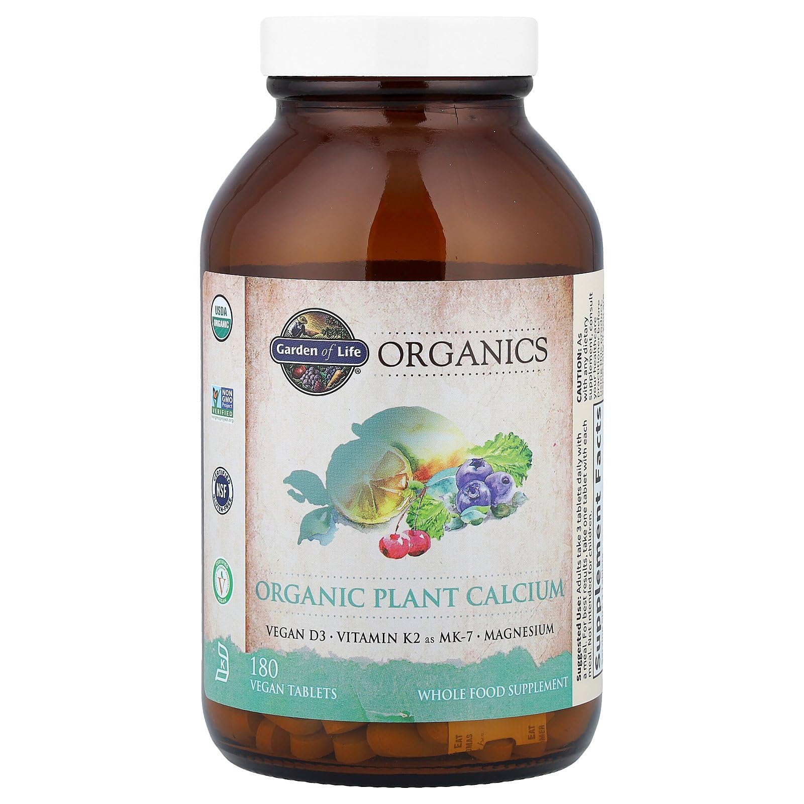 Garden of Life Plant-Based Calcium with Magnesium, D3 & K2 – Gluten-Free, 180 Count - Image 3