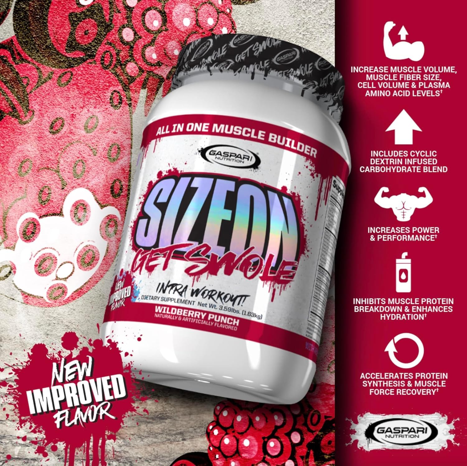 Gaspari SizeOn – Hybrid Intra-Workout Amino Acids & Creatine for Muscle Size & Recovery (3.59 lb Raspberry) - Image 12