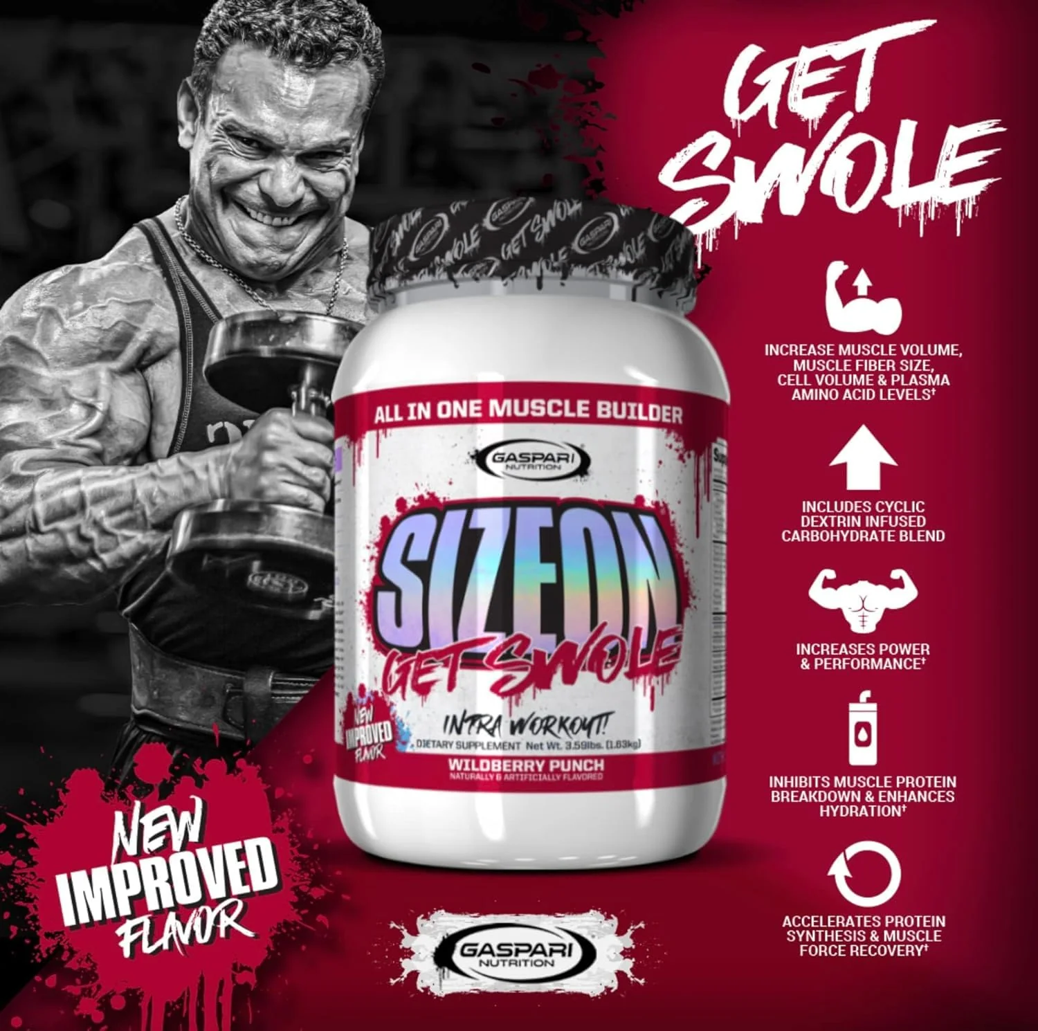 Gaspari SizeOn – Hybrid Intra-Workout Amino Acids & Creatine for Muscle Size & Recovery (3.59 lb Raspberry) - Image 14