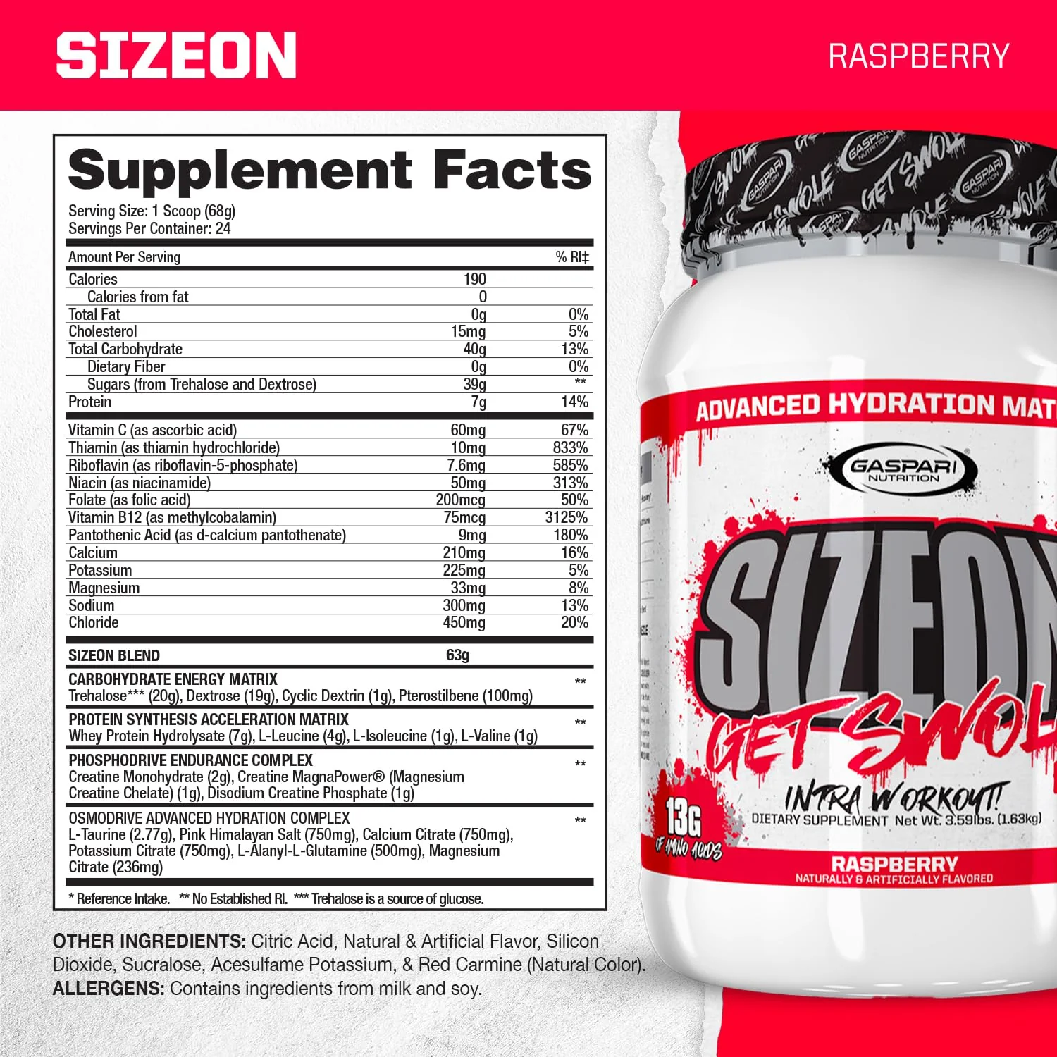 Gaspari SizeOn – Hybrid Intra-Workout Amino Acids & Creatine for Muscle Size & Recovery (3.59 lb Raspberry) - Image 2