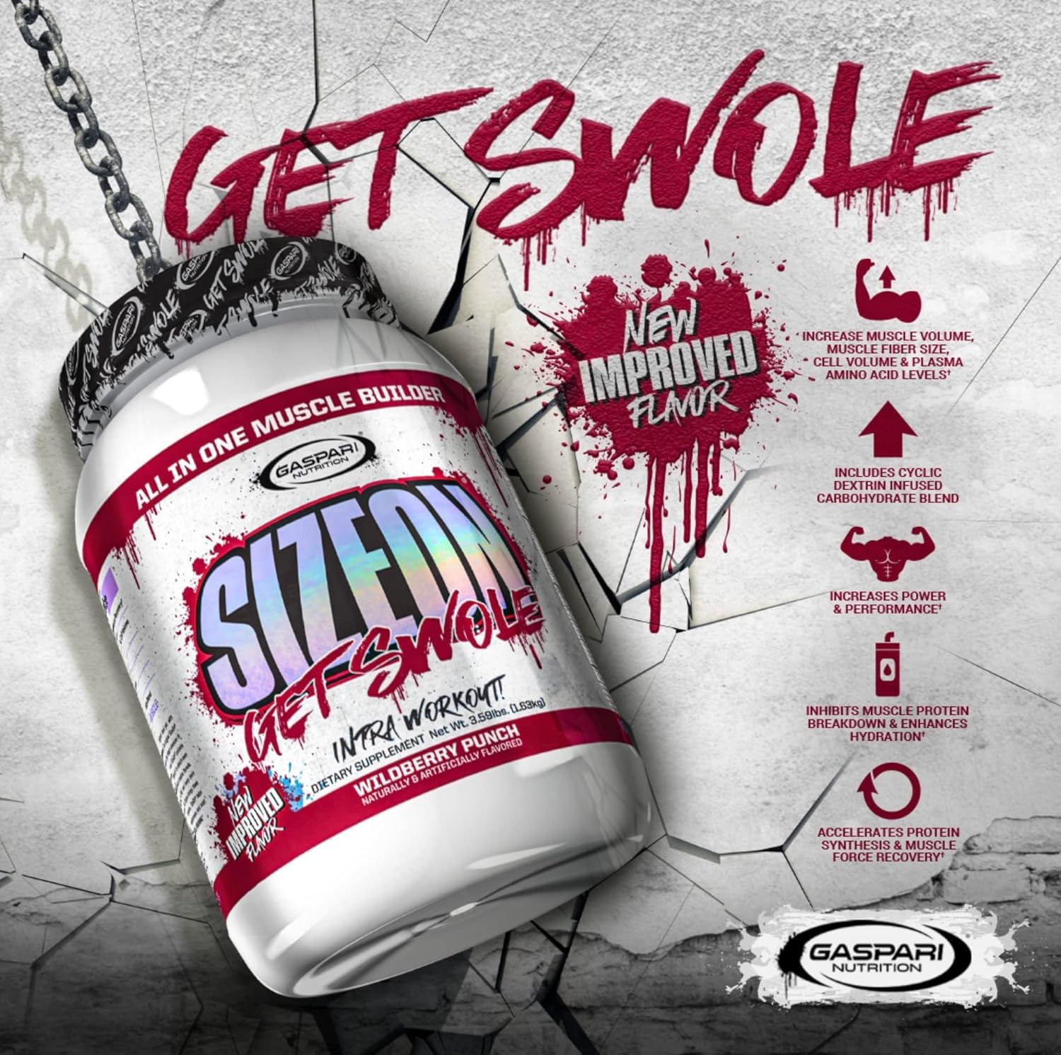 Gaspari SizeOn – Hybrid Intra-Workout Amino Acids & Creatine for Muscle Size & Recovery (3.59 lb Raspberry) - Image 5