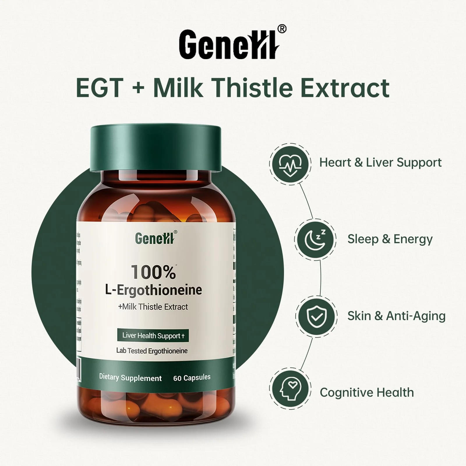 GENEIII Milk Thistle + L-Ergothioneine – Advanced Liver & Cellular Health, 60 Count - Image 3