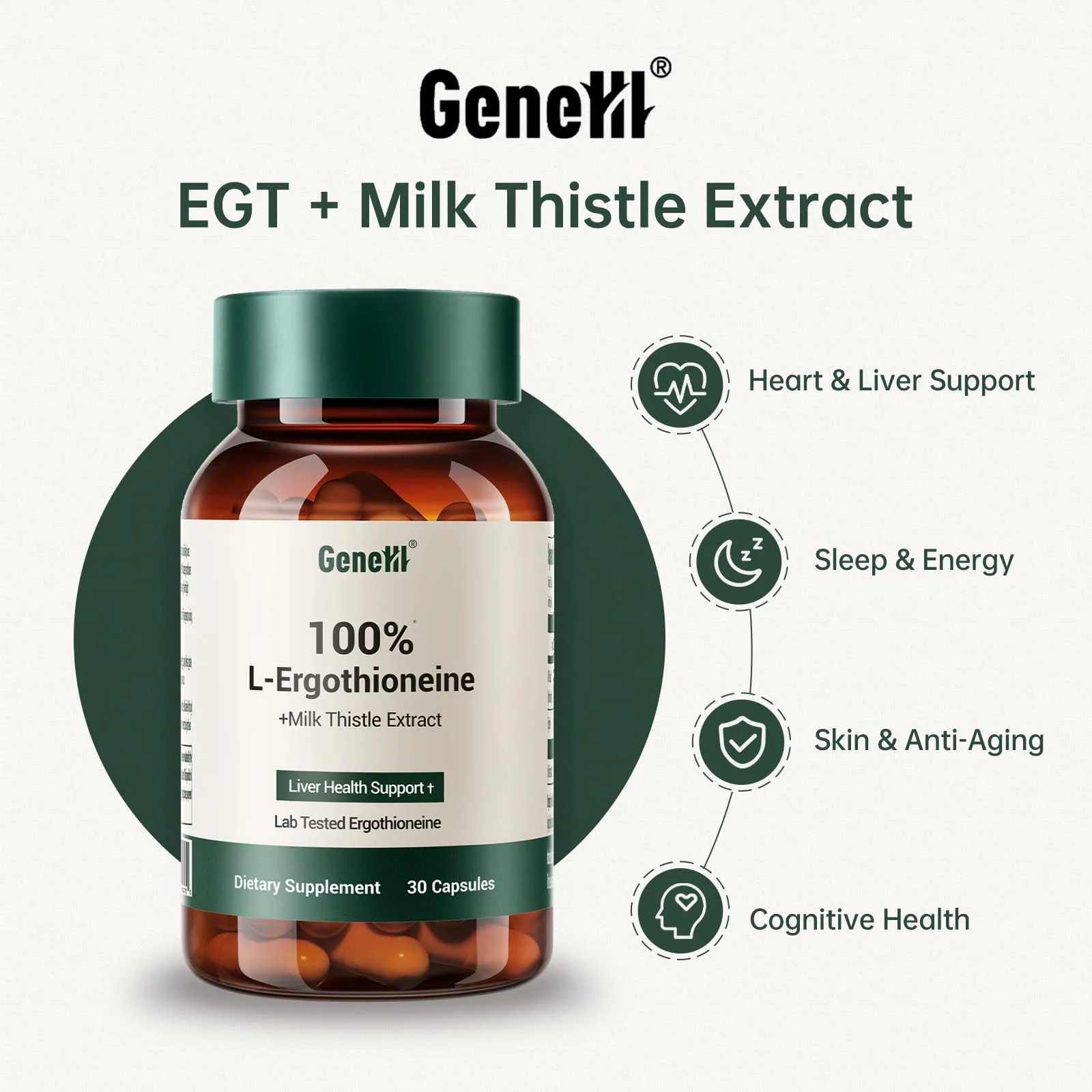 GENEIII Milk Thistle + L-Ergothioneine – Liver & Cellular Health Support | 30mg Ergothioneine | Vegan, Non-GMO | 30 Count - Image 3