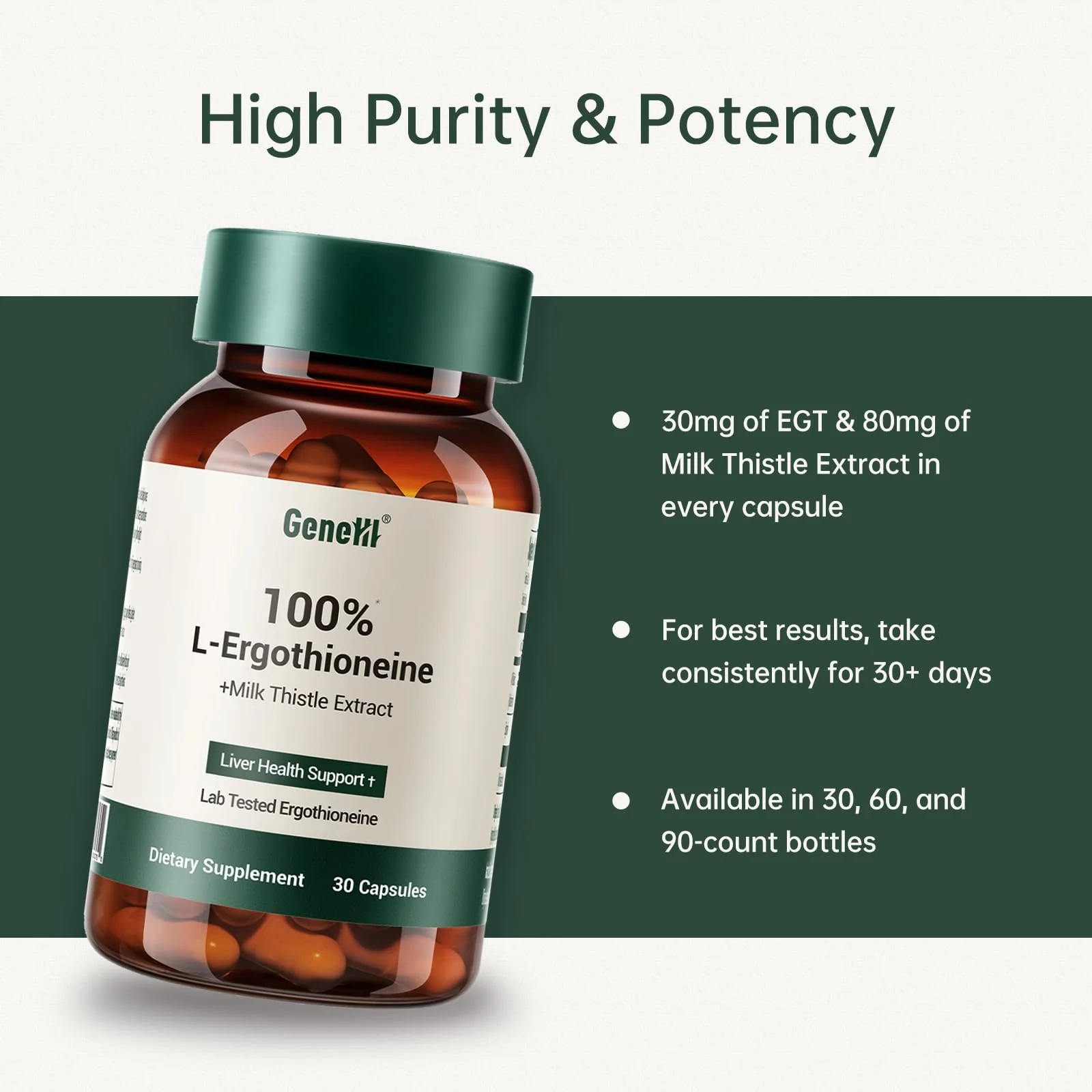 GENEIII Milk Thistle + L-Ergothioneine – Liver & Cellular Health Support | 30mg Ergothioneine | Vegan, Non-GMO | 30 Count - Image 4