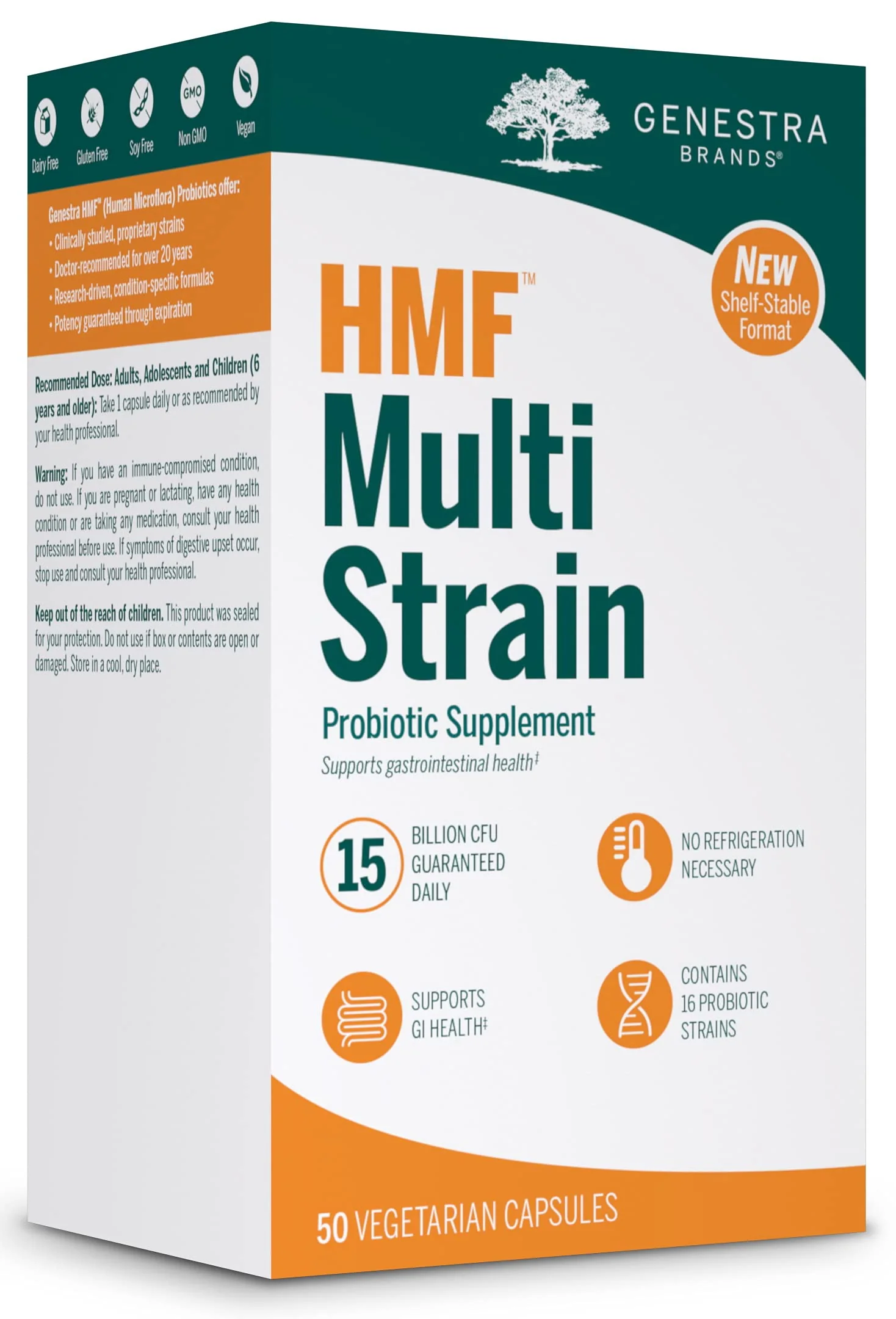 Genestra Brands HMF Multi Strain | Shelf-Stable Probiotic Supplement for Gastrointestinal Health | 50 Vegetarian Capsules