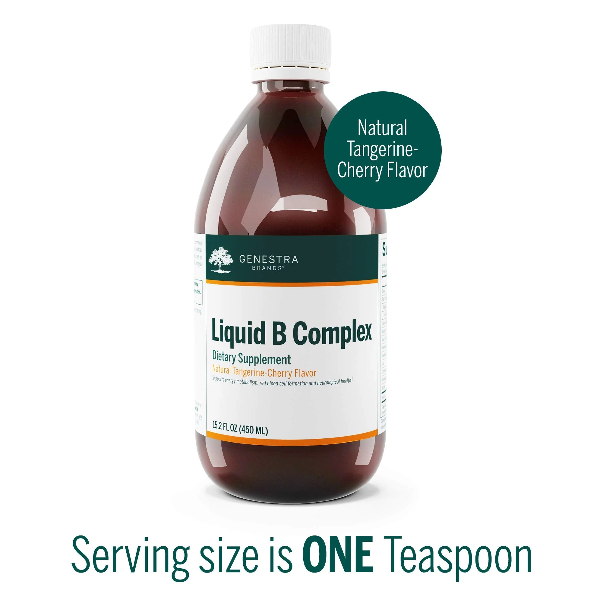 Genestra Brands Liquid B Complex | Broad Spectrum B-Vitamin | 15.2 fl oz | Natural Tangerine-Cherry Flavor - Image 3