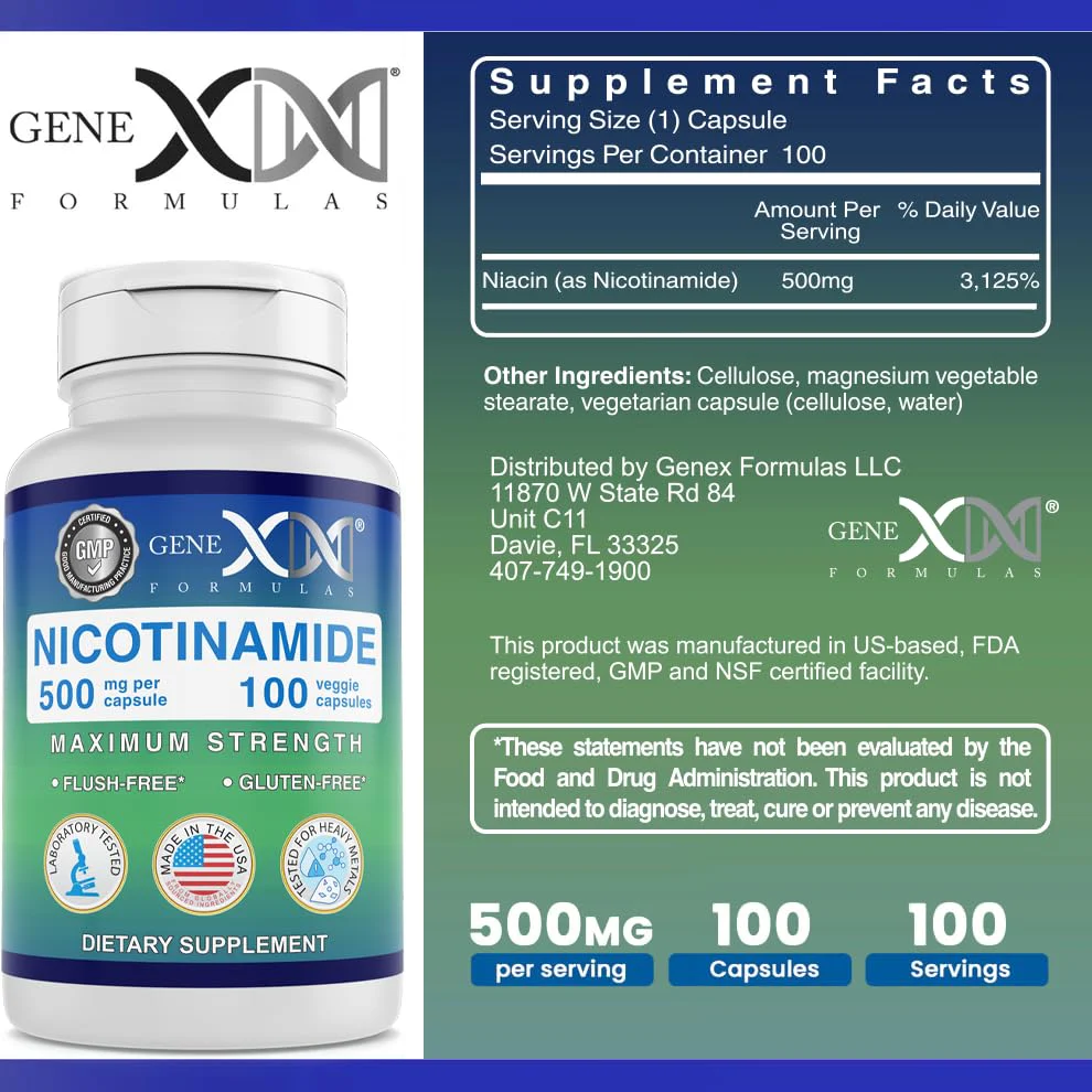 Genex Formulas Nicotinamide 500mg (3-Pack) | Flush-Free Niacinamide for Skin Health & Energy - Image 5