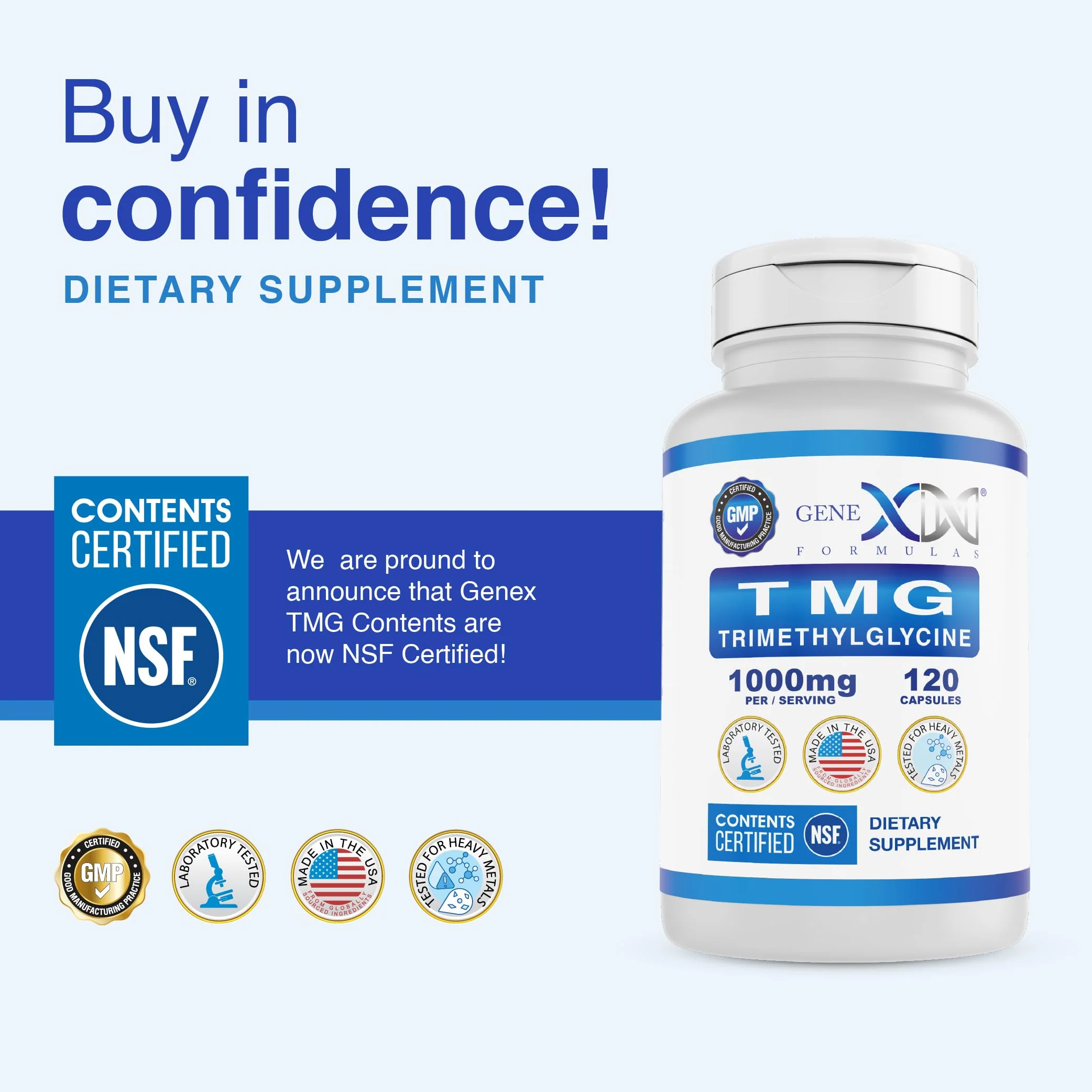 Genex Formulas TMG 1000mg - 360 Capsules | NSF Certified, Gluten Free & Non-GMO - Image 8