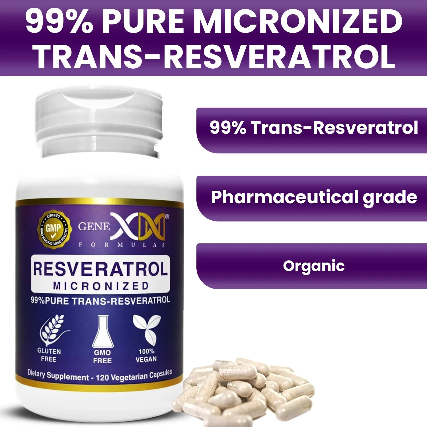Genex Formulas Trans Resveratrol 1000mg – 120ct (4x250mg) Micronized with Bioperine | GMP & NSF Certified - Image 3