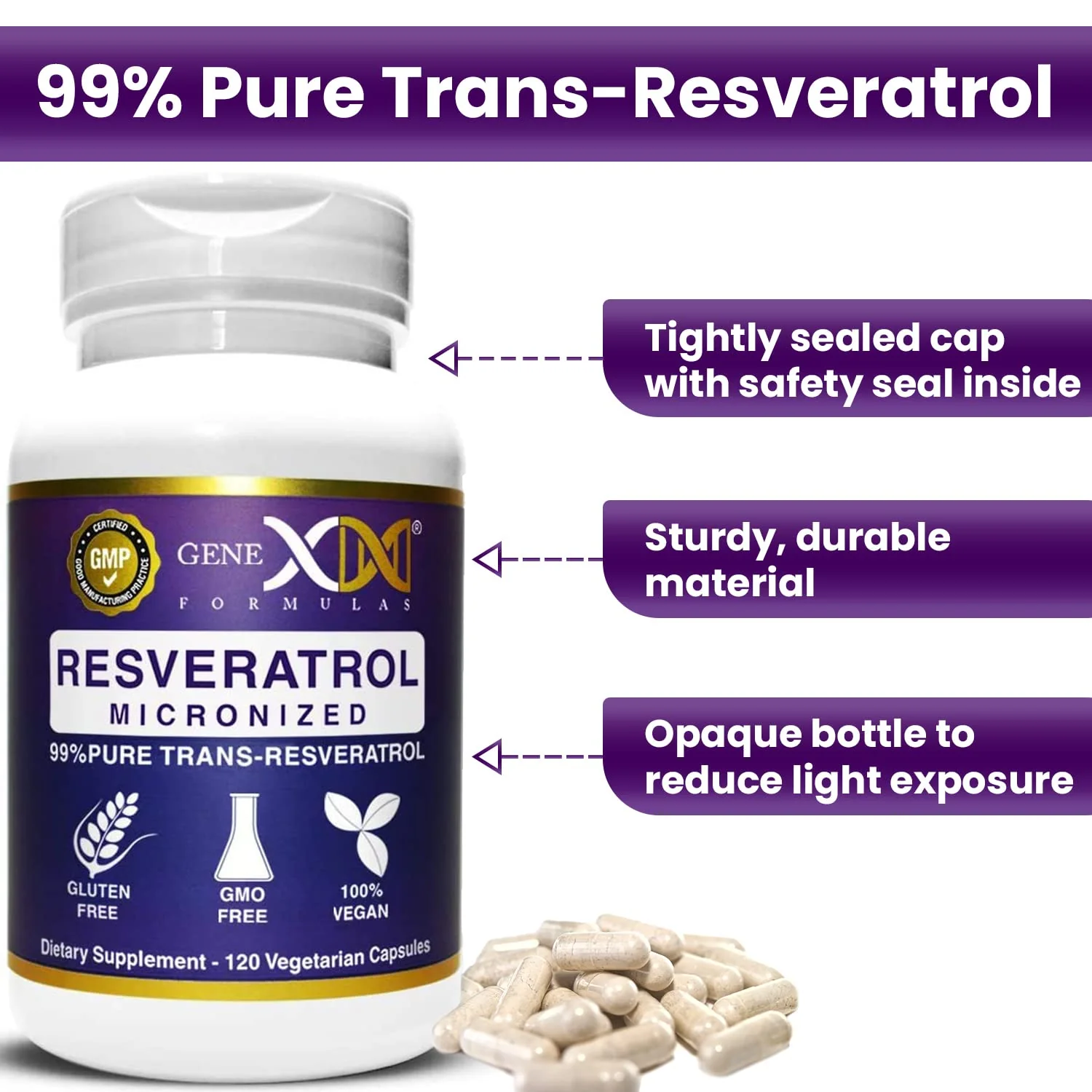 Genex Formulas Trans Resveratrol 1000mg – 120ct (4x250mg) Micronized with Bioperine | GMP & NSF Certified - Image 6