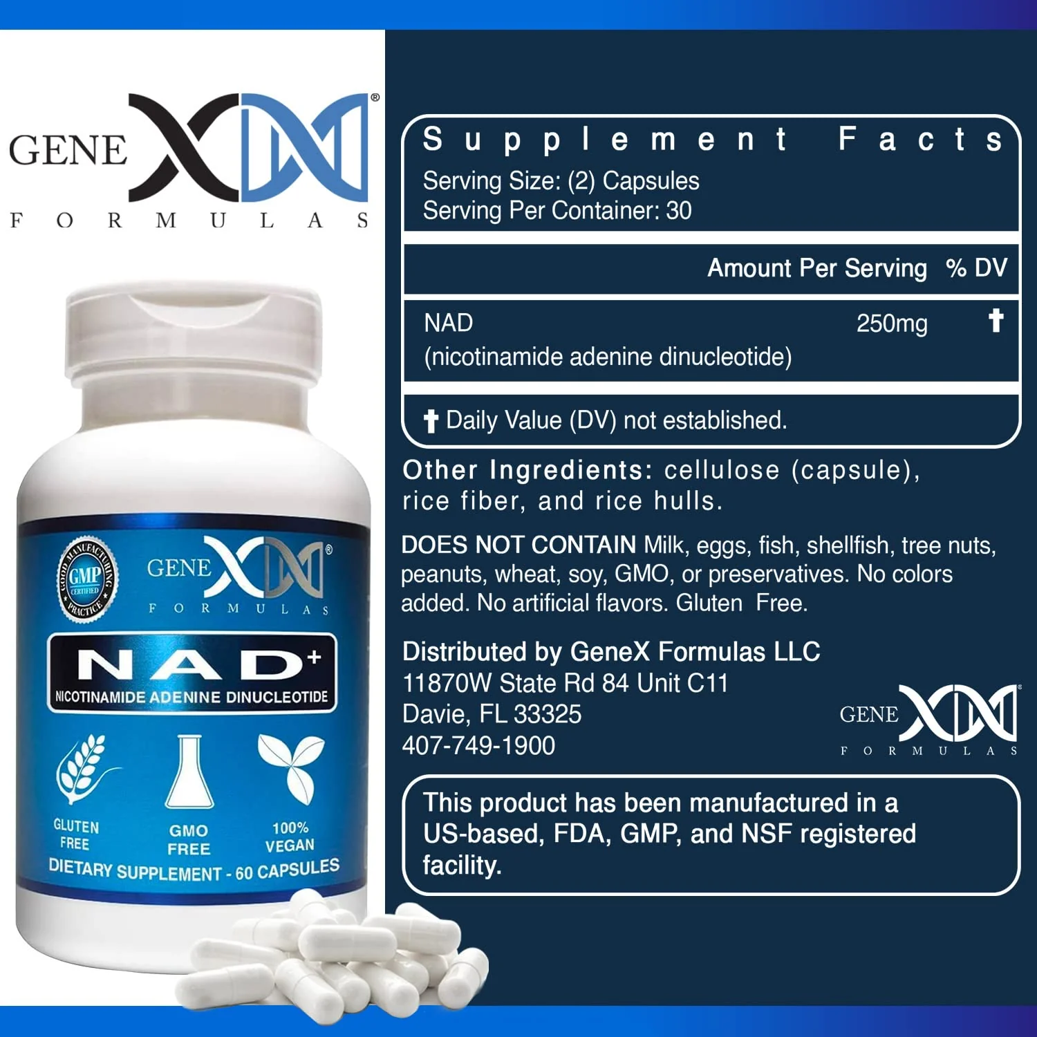 Genex NAD+ 250mg – 60 Capsules | Actual NAD+ (Nicotinamide Adenine Dinucleotide) - Image 2