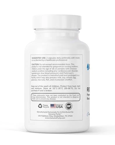 GenuinePurity Liposomal Trans-Resveratrol 500mg | Activates Sirtuins | Vegan, Gluten Free | USA Made | 60 Capsules - Image 3