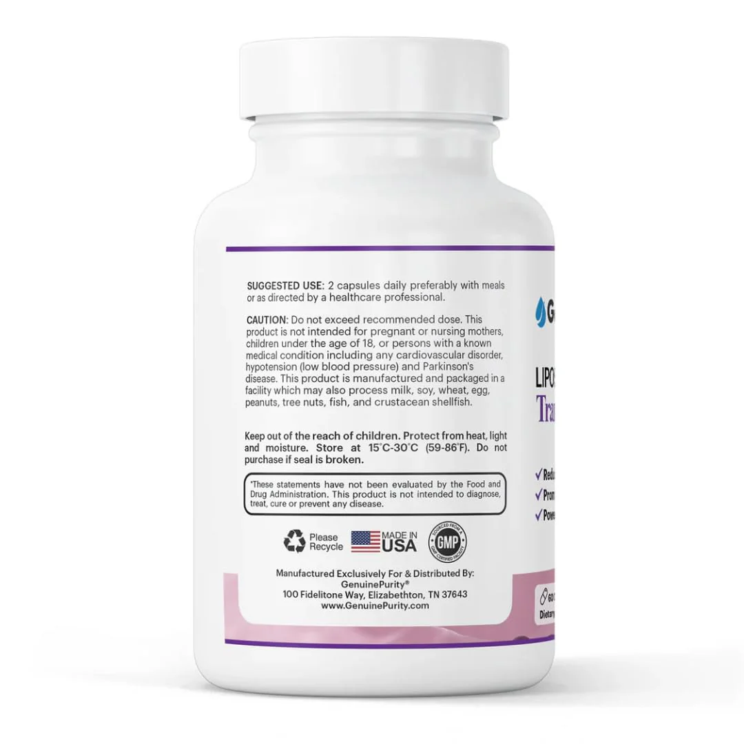 GenuinePurity Liposomal Trans-Resveratrol 500mg | Activates Sirtuins | Vegan, Gluten Free | USA Made | 60 Capsules - Image 5