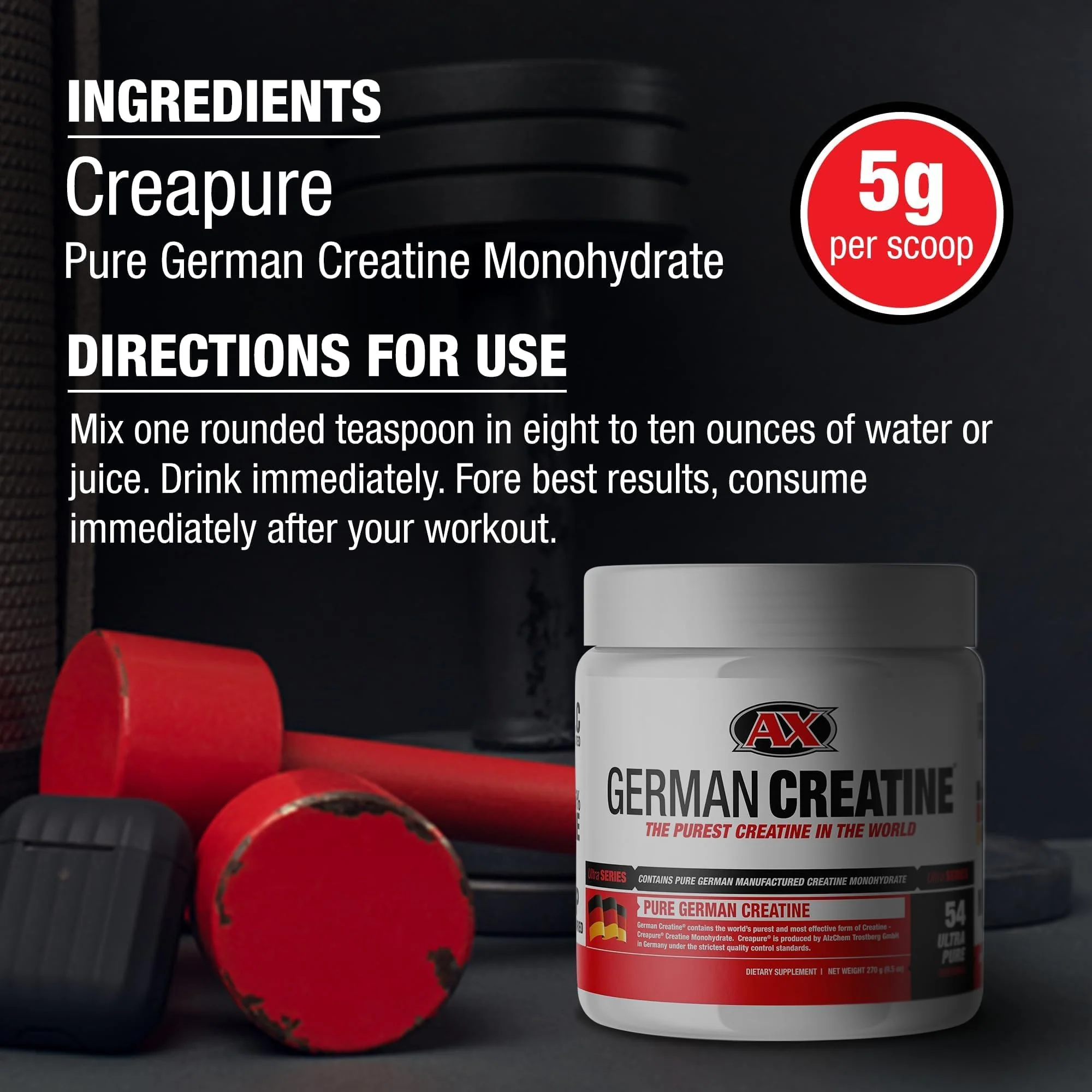 German Creatine Micronized Monohydrate Powder | 99.99% Creapure, Unflavored, 270g (54 Servings) – 3rd-Party Tested - Image 12