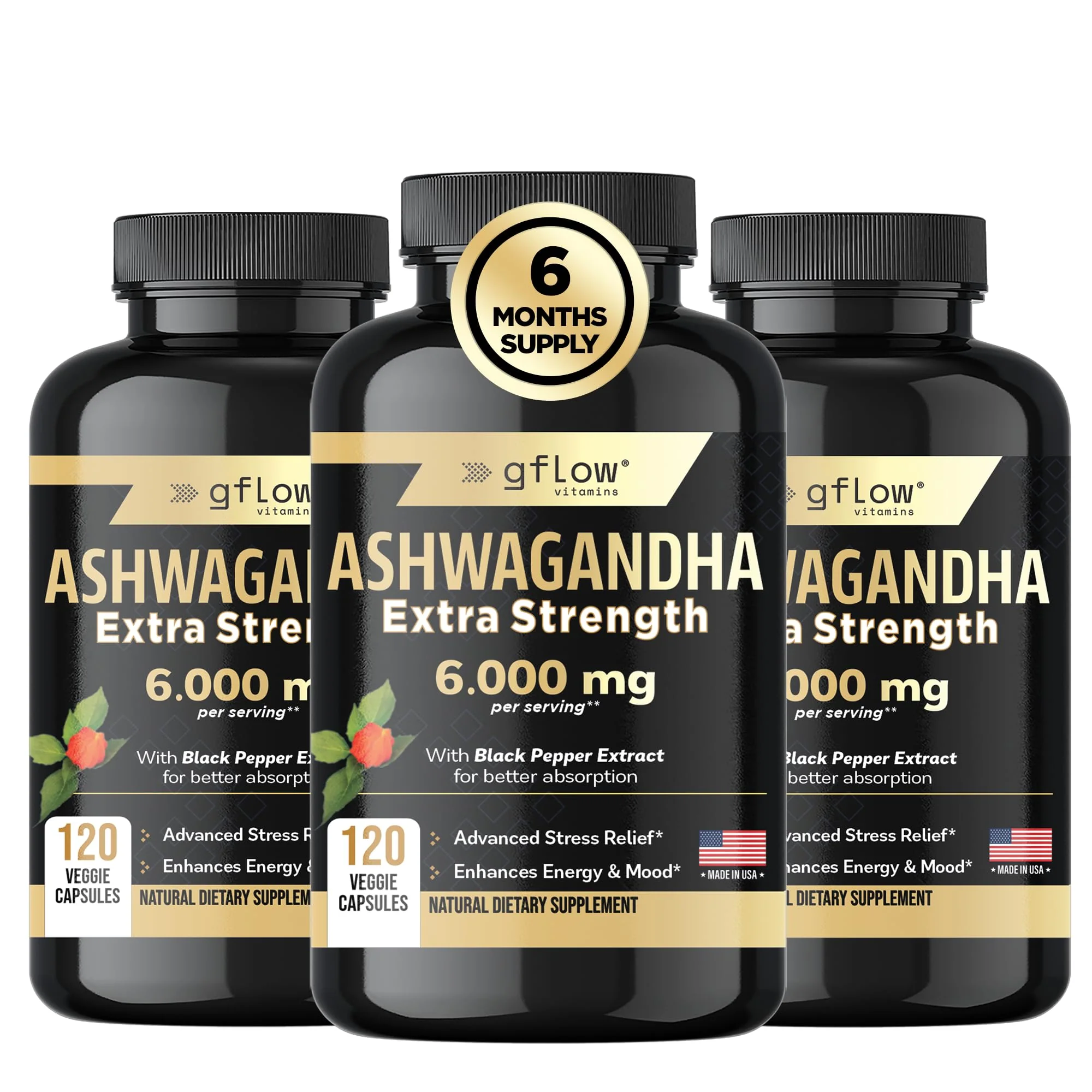 gflow vitamins Ashwagandha 6000mg – Extra Strength, vegan, non-GMO – Made in USA | Sleep, Mood & Energy | Pack of 3 - Image 10