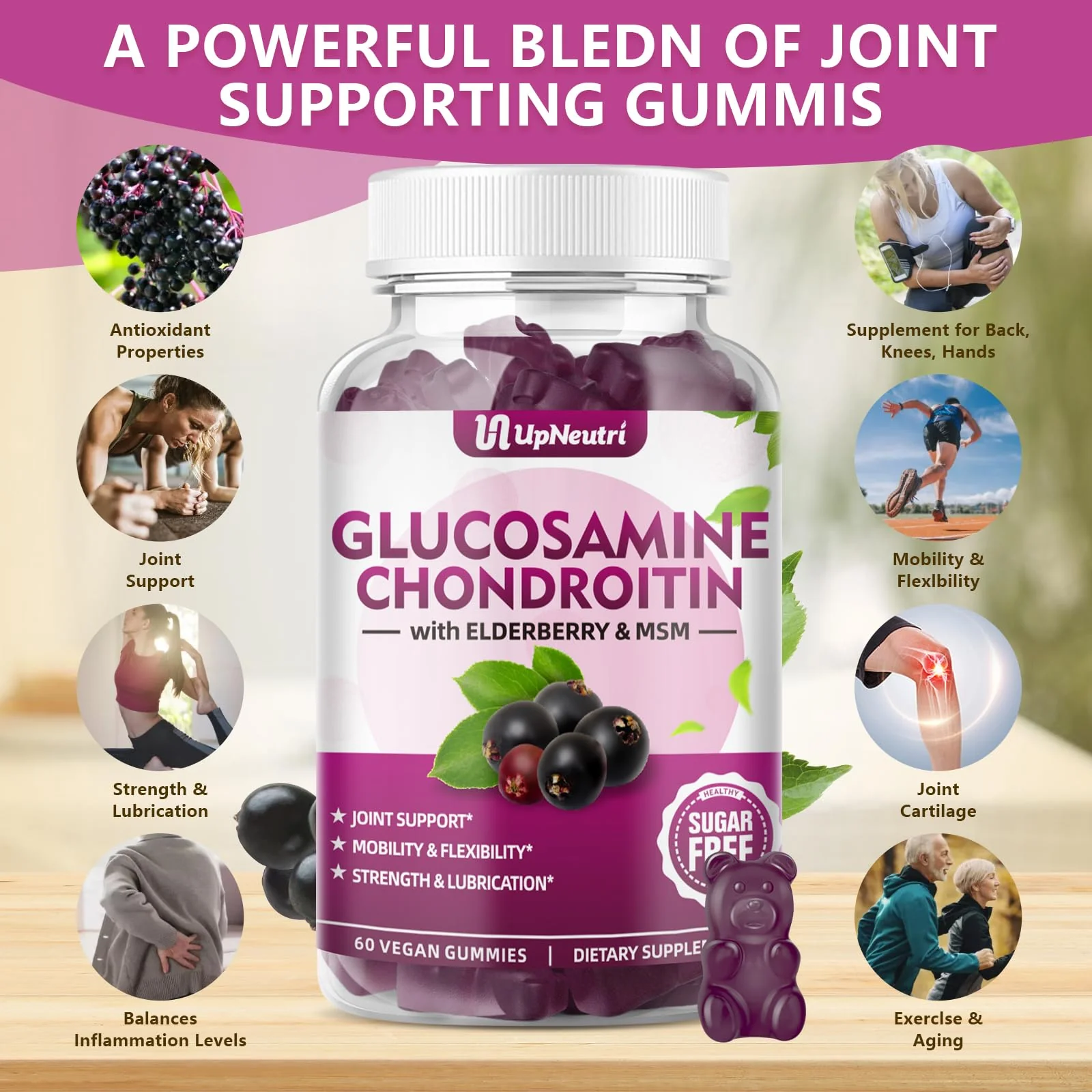 GGlucosamine Chondroitin Gummies Sugar Free – Extra Strength 1500mg + Turmeric, Joint Support (120 Count x2) - Image 3