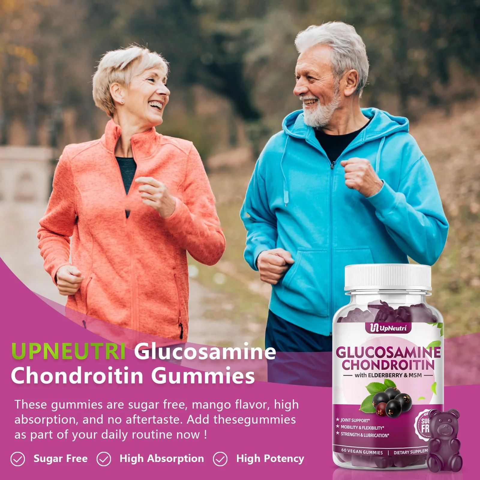 GGlucosamine Chondroitin Gummies Sugar Free – Extra Strength 1500mg + Turmeric, Joint Support (120 Count x2) - Image 4