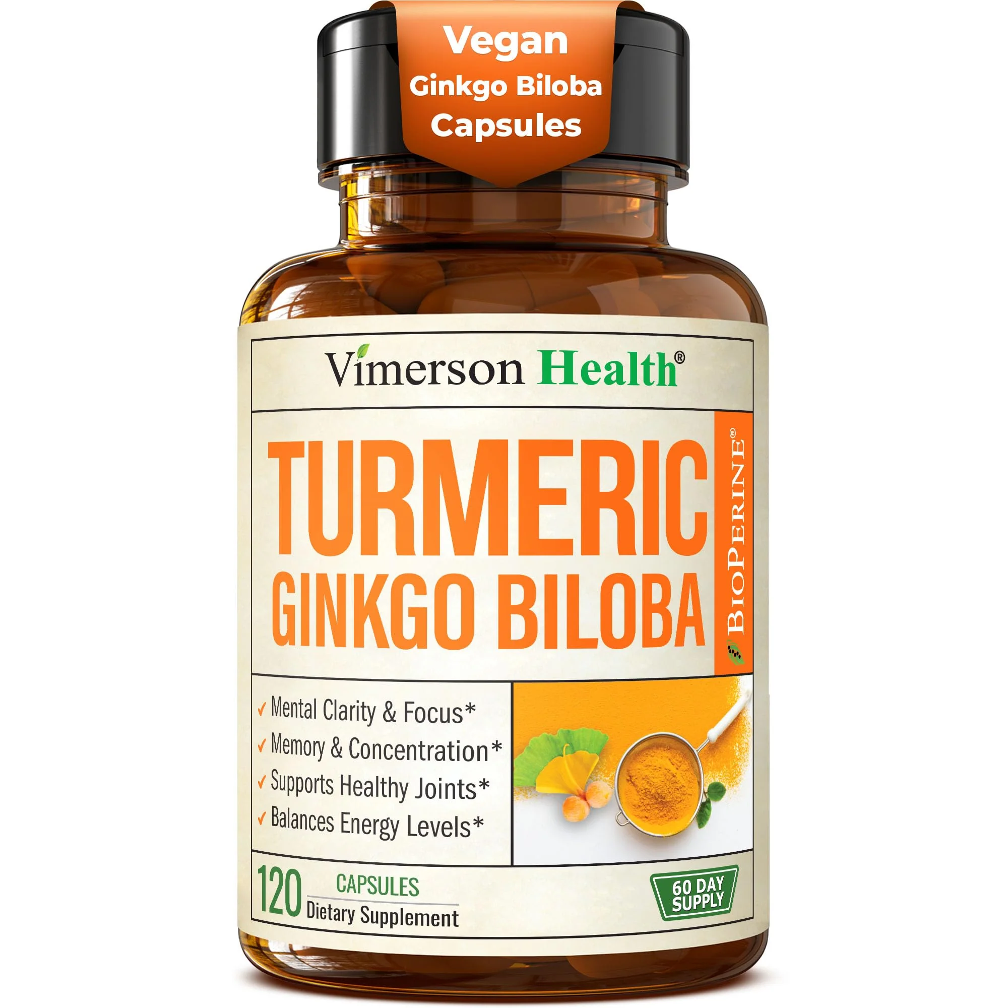 Ginkgo Biloba & Turmeric Curcumin Supplement with BioPerine – Vimerson Health | 120 Vegan Capsules - Image 10