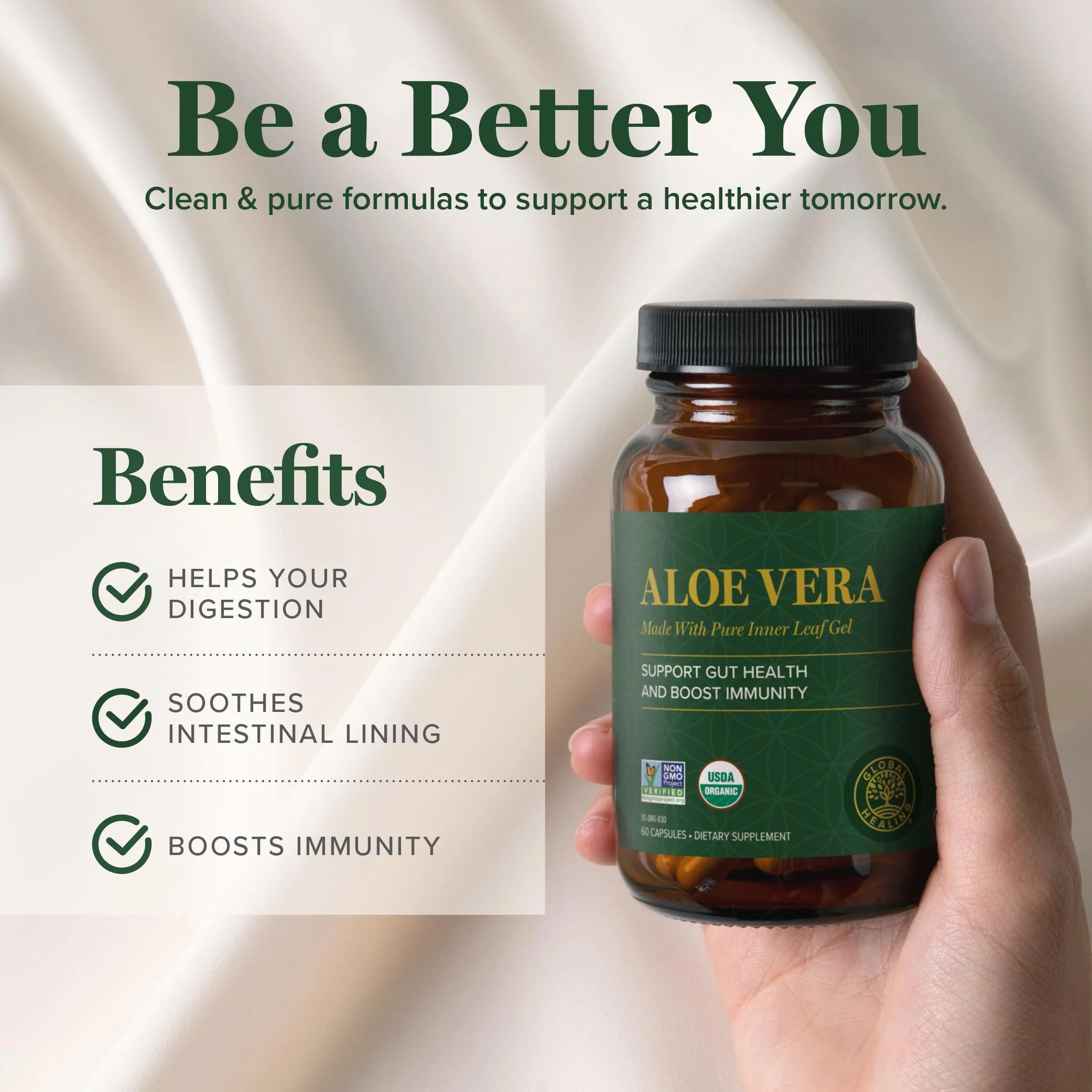 Global Healing Aloe Vera Bio-Active 200x Concentrate – Aloin-Free, 60 Capsules - Image 2