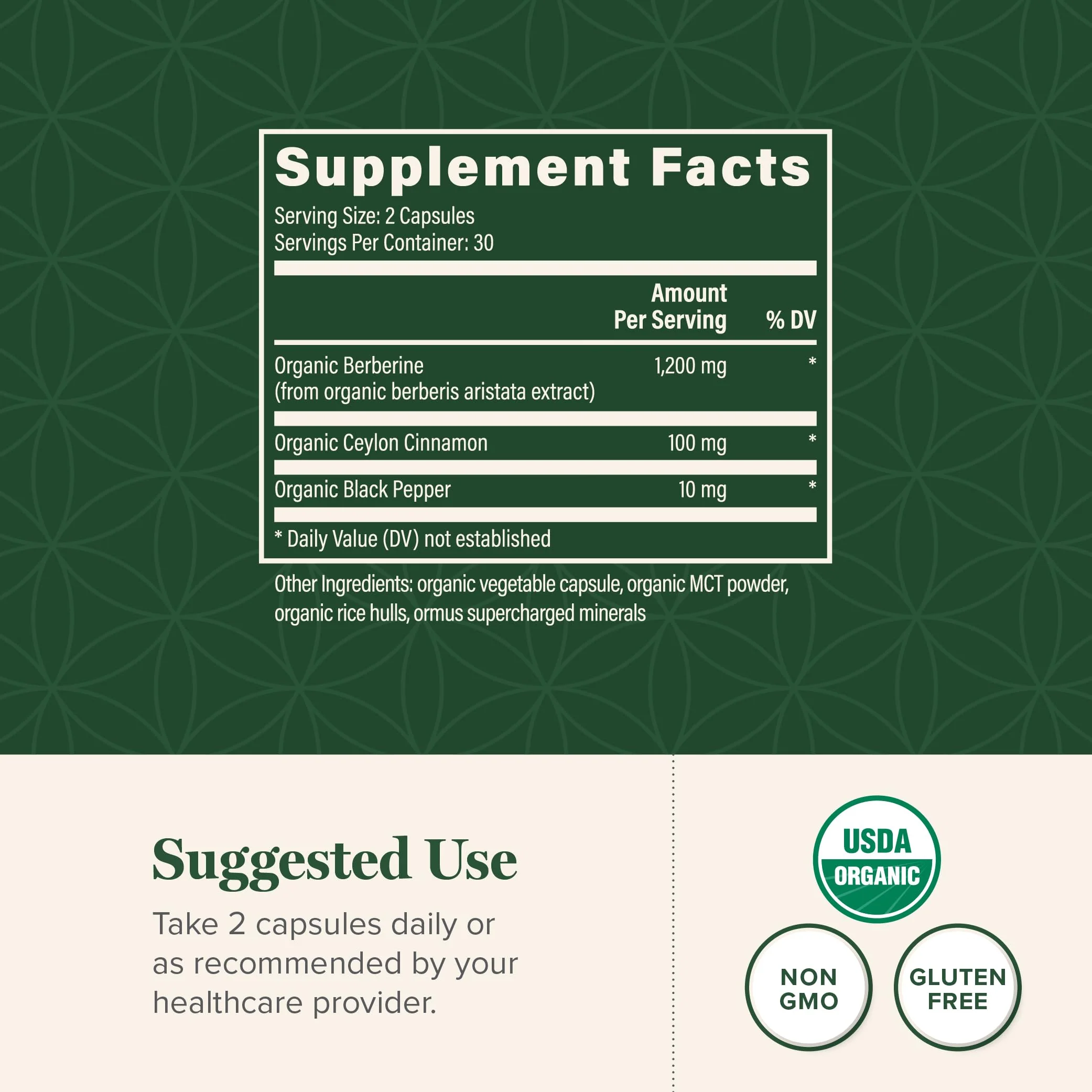 Global Healing Center Organic Berberine 1200mg with Cinnamon & Black Pepper – 60 Capsules - Image 3