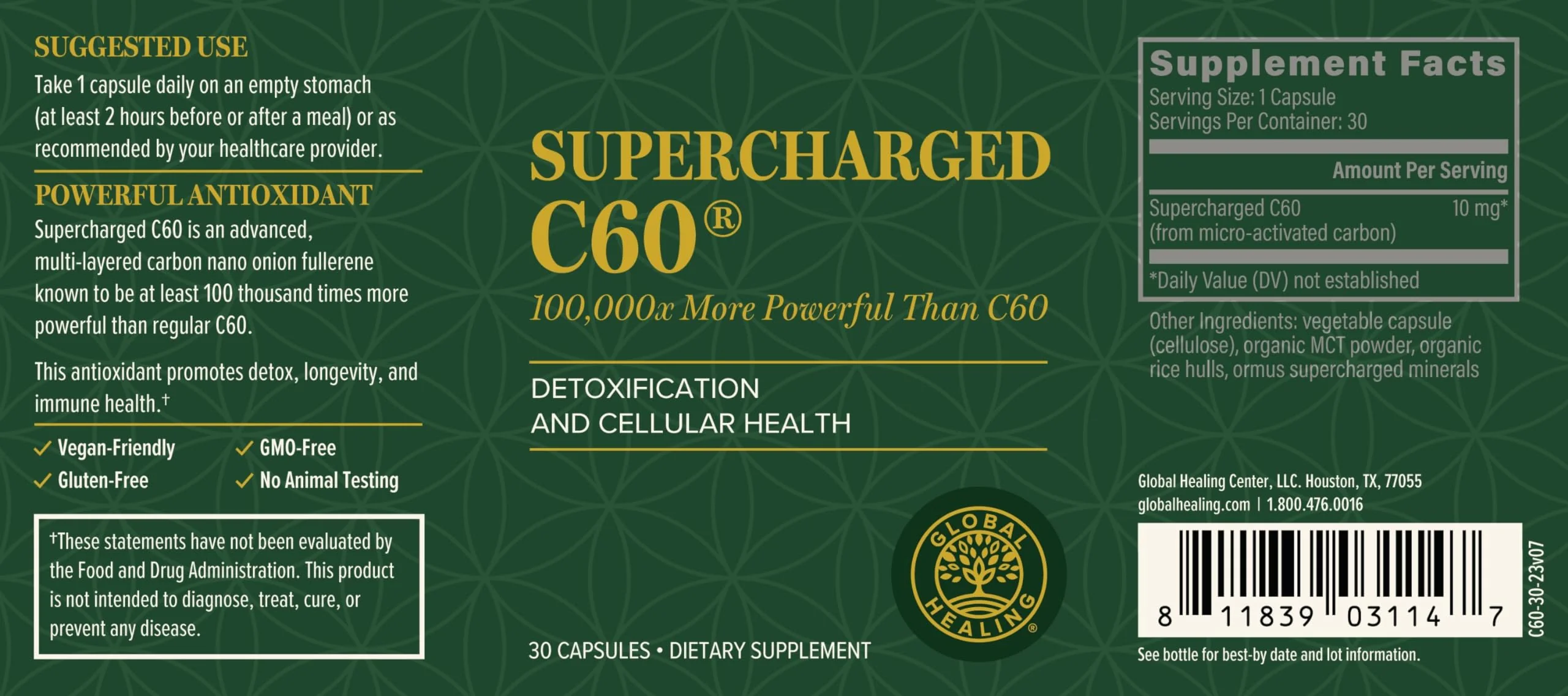 Global Healing Center Supercharged C60 – 10x More Powerful Fullerene + Organic MCT Powder (30 Capsules) - Image 4
