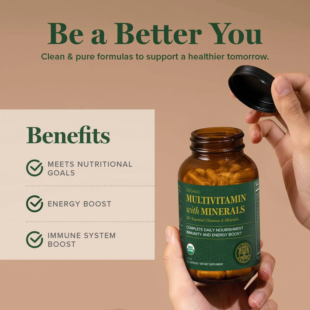 Global Healing Center USDA Organic Multivitamin – Women & Men, 120 Capsules - Image 4