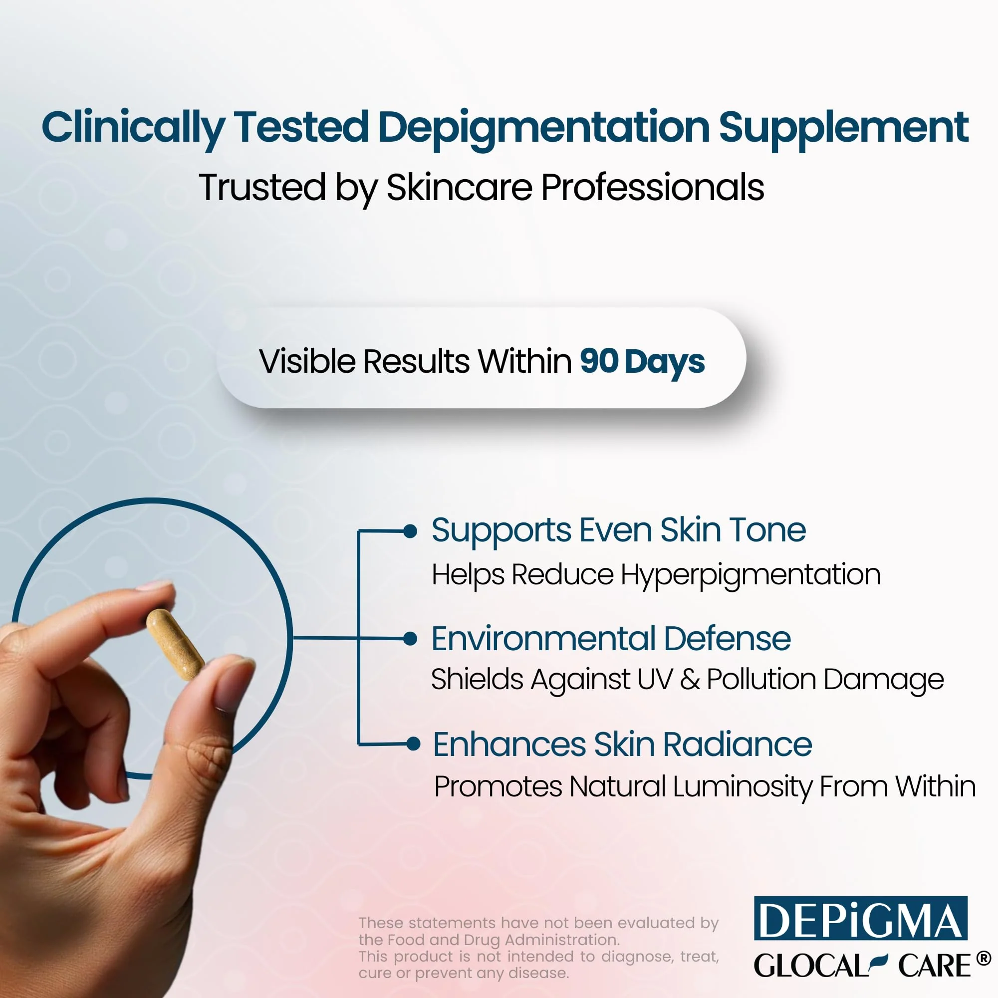 GlocalCare Depigma Support Reduction of Hyperpigmentation, Melasma & Dark Spots with Glutathione, Polypodium Leucotomos, Grape Seed & Marigold Extract - Image 3