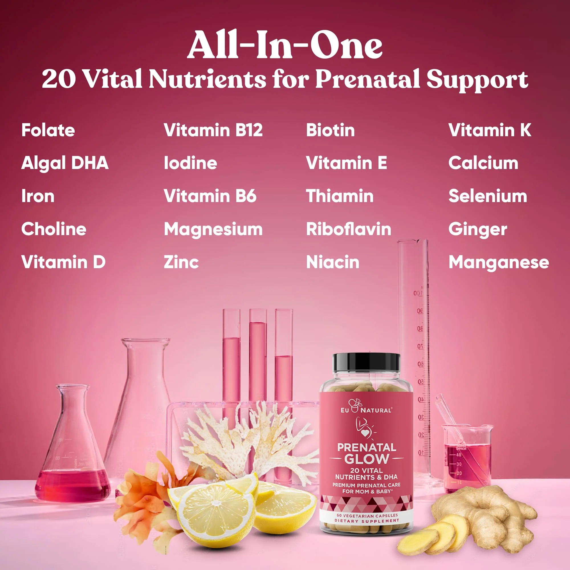 Glow Prenatal Vitamins for Women by Eu Natural – 20-in-1 DHA & Folic Acid, Vegetarian, 120 Capsules - Image 11