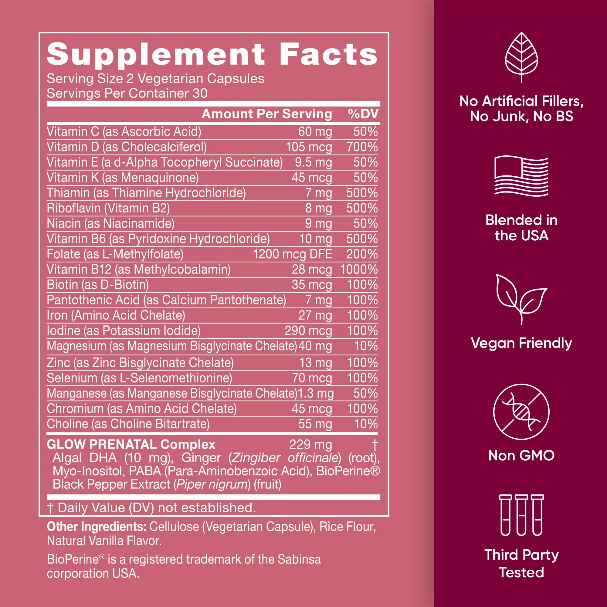 Glow Prenatal Vitamins for Women by Eu Natural – 20-in-1 DHA & Folic Acid, Vegetarian, 120 Capsules - Image 13