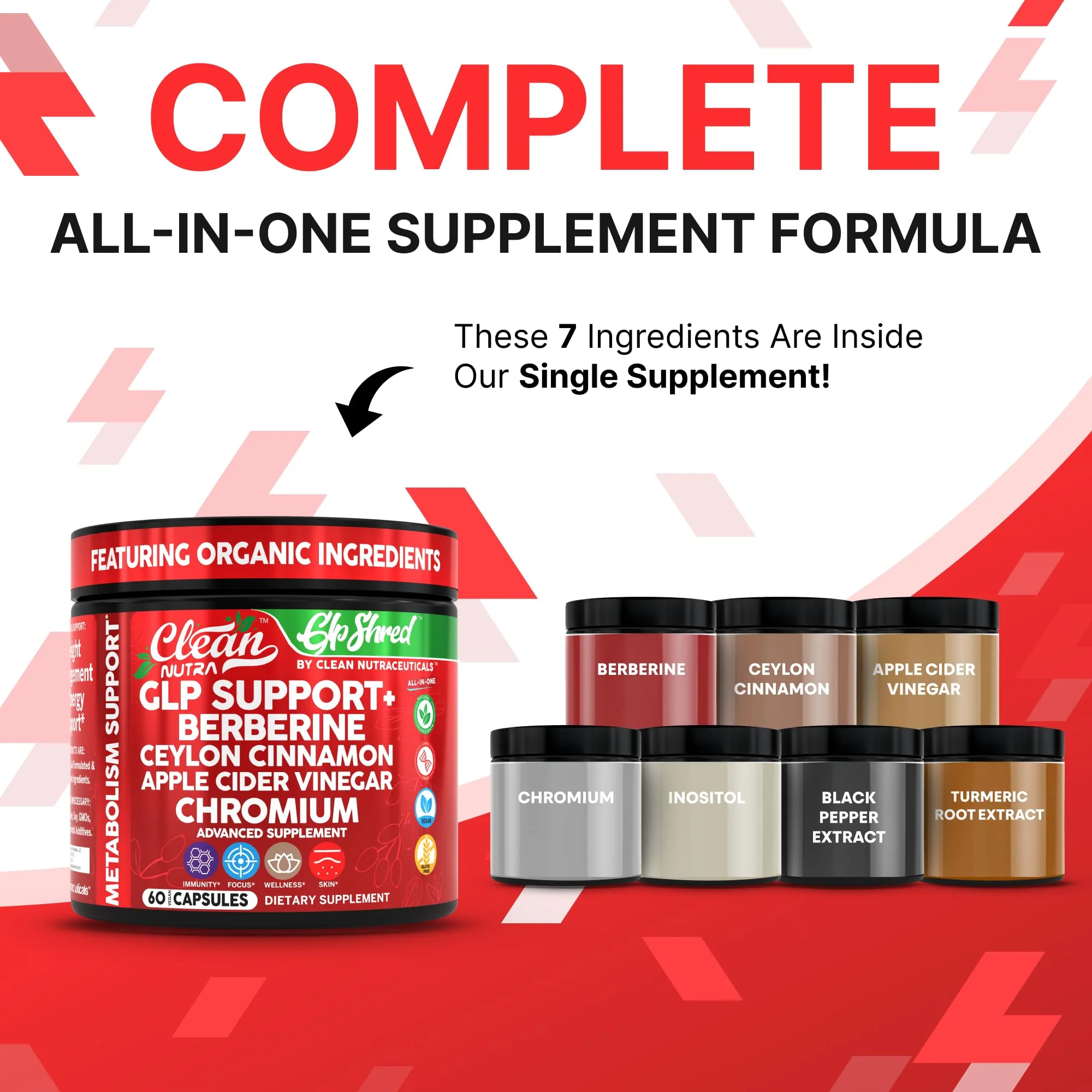 GLP Shred with Berberine, Cinnamon, ACV & Turmeric – 60 Vegan Capsules | Clean Nutra - Image 2