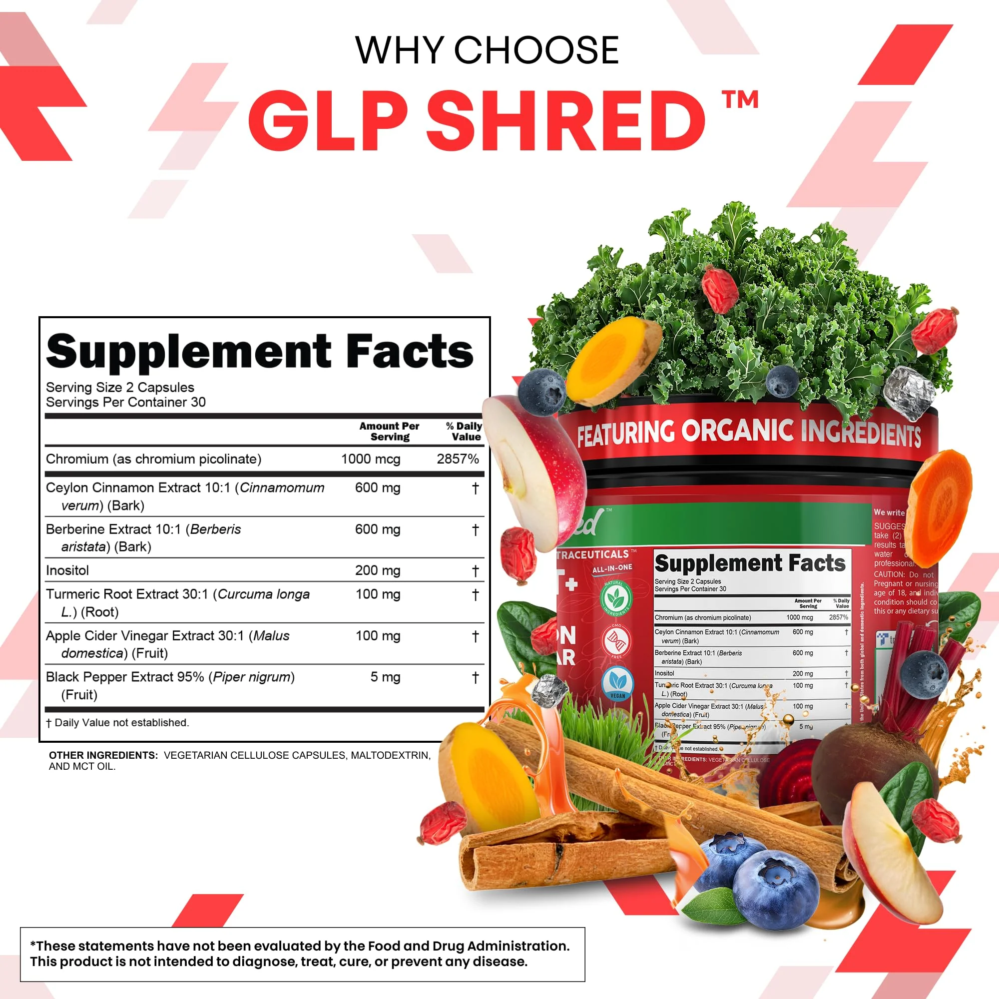 GLP Shred with Berberine, Cinnamon, ACV & Turmeric – 60 Vegan Capsules | Clean Nutra - Image 4