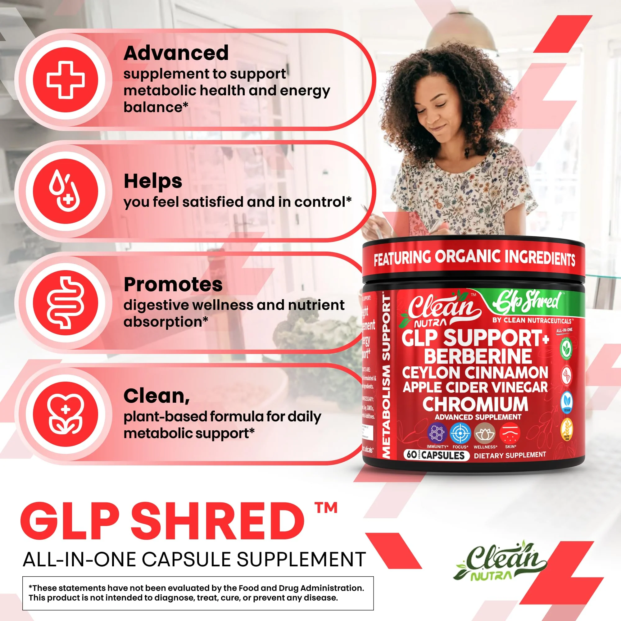 GLP Shred with Berberine, Cinnamon, ACV & Turmeric – 60 Vegan Capsules | Clean Nutra - Image 5
