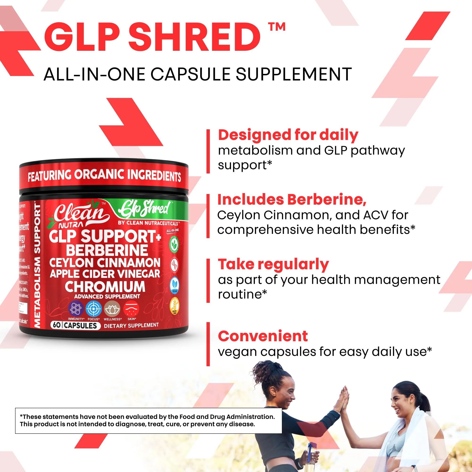 GLP Shred with Berberine, Cinnamon, ACV & Turmeric – 60 Vegan Capsules | Clean Nutra - Image 6