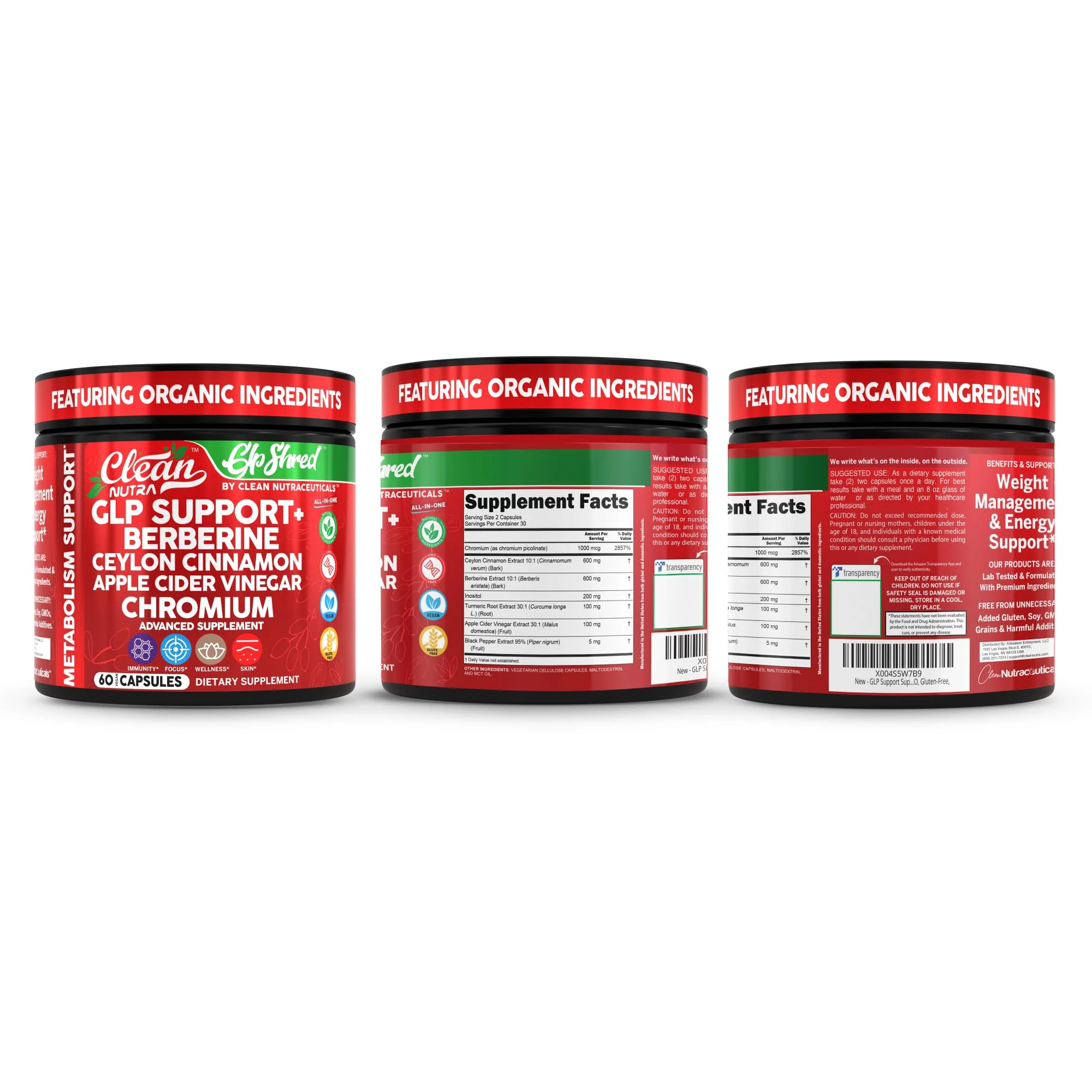 GLP Shred with Berberine, Cinnamon, ACV & Turmeric – 60 Vegan Capsules | Clean Nutra - Image 8