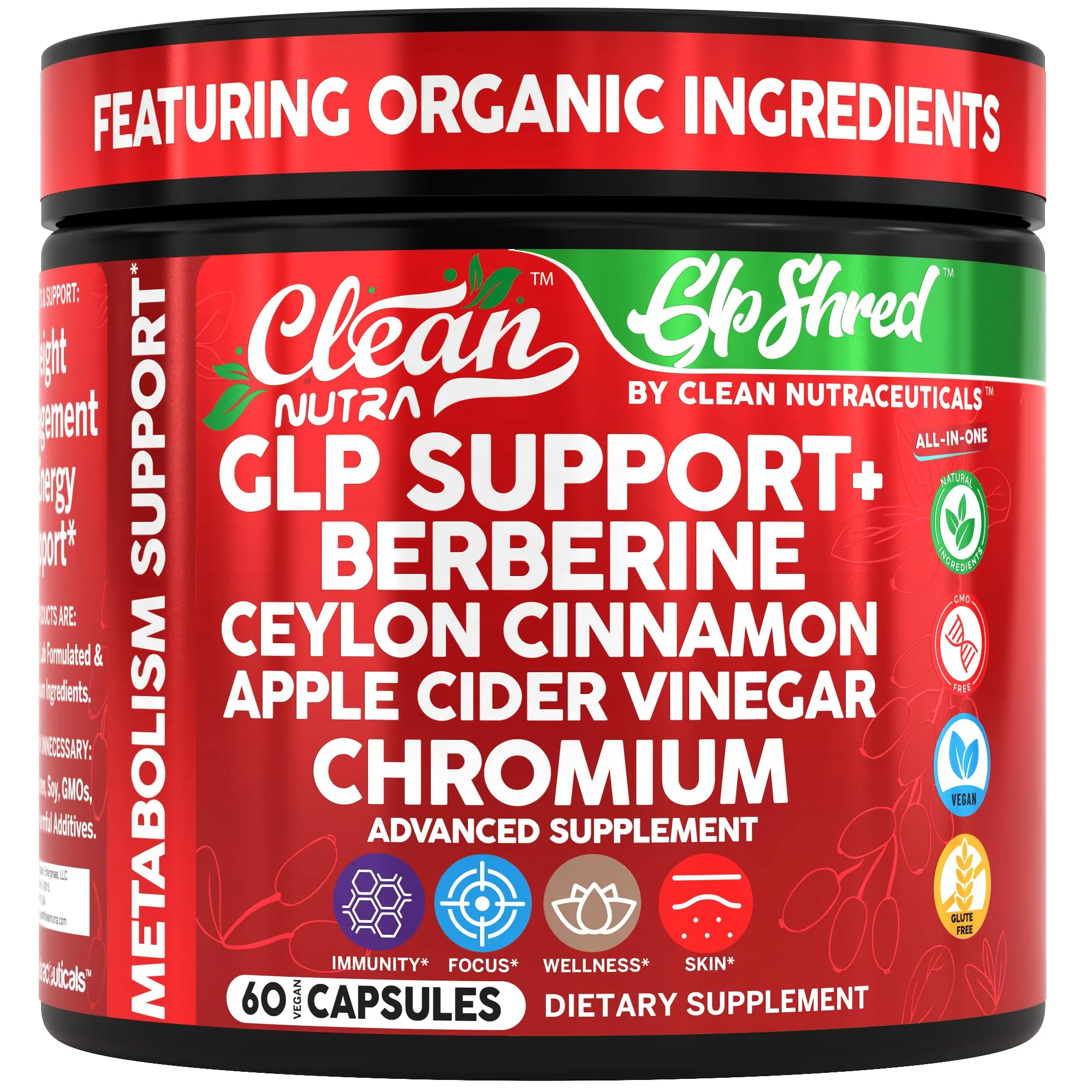 GLP Shred with Berberine, Cinnamon, ACV & Turmeric – 60 Vegan Capsules | Clean Nutra - Image 9