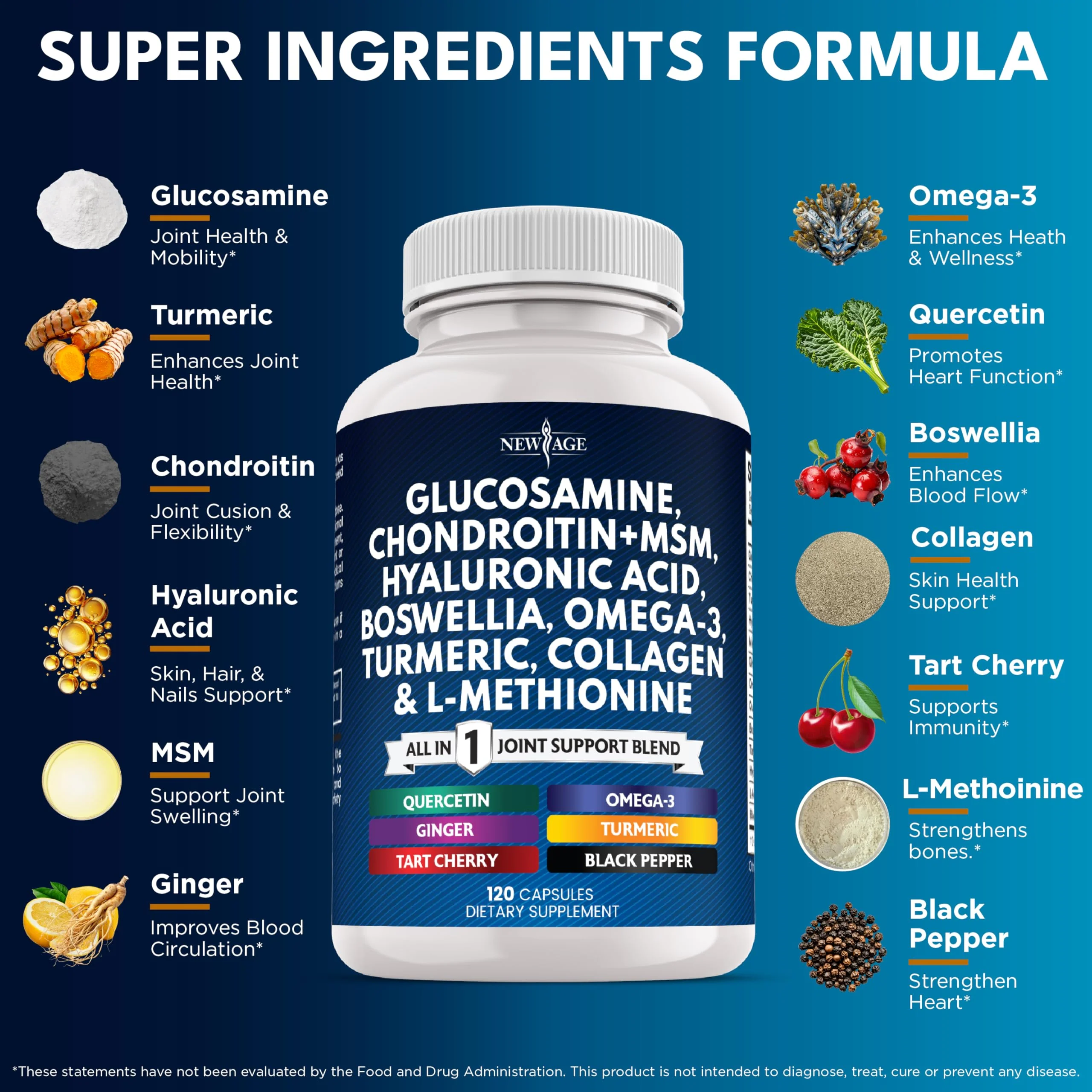Glucosamine Chondroitin MSM, Turmeric Curcumin, Collagen, Hyaluronic Acid & Omega-3 – 240 Count - Image 2