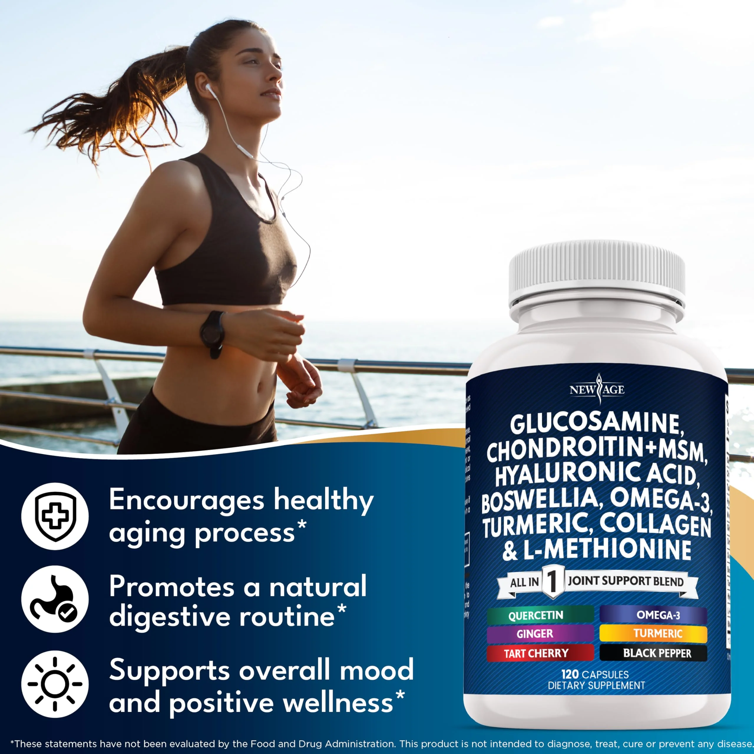Glucosamine Chondroitin MSM + Turmeric Curcumin, Collagen, Hyaluronic Acid, Omega-3 – Health Supplement 360 Count - Image 3