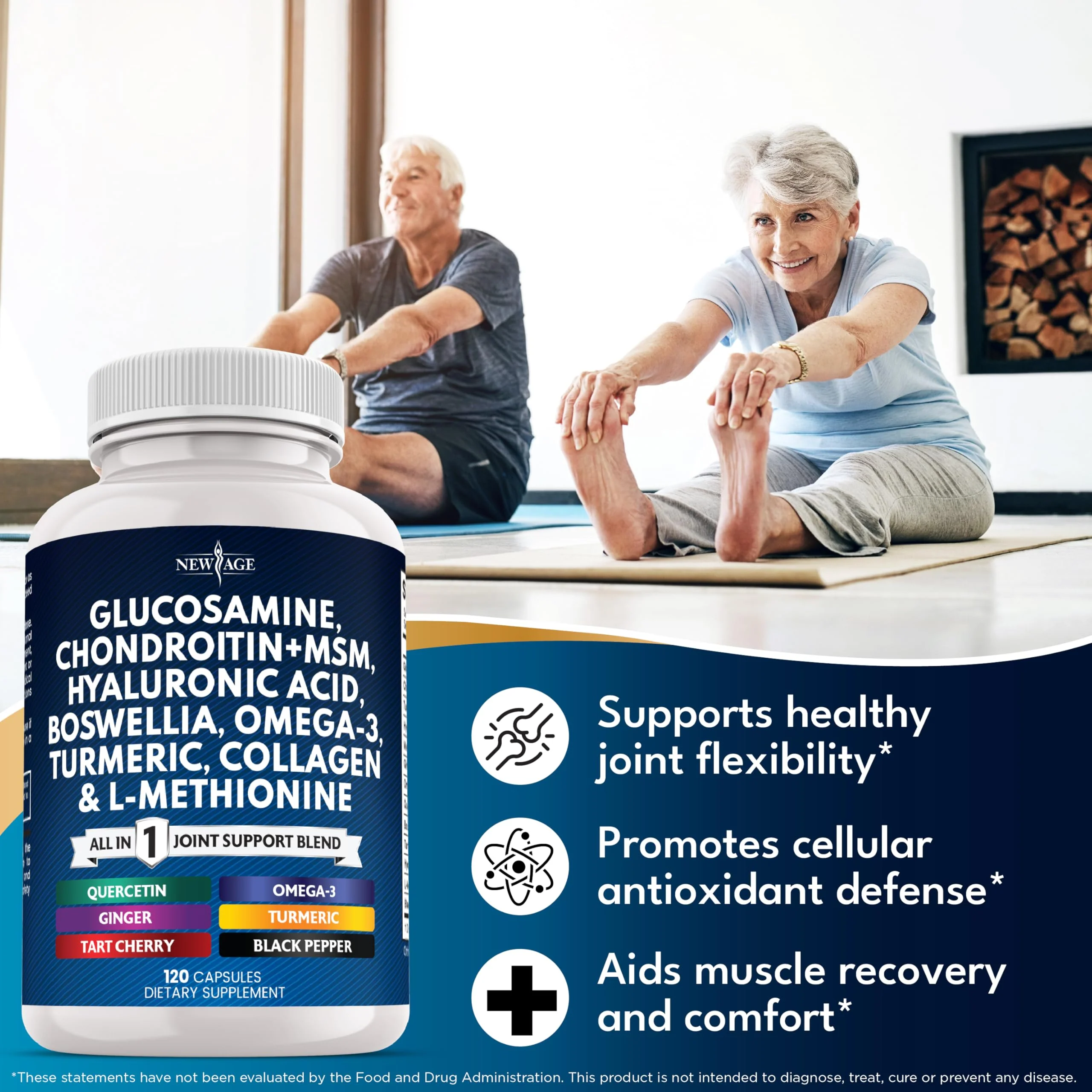 Glucosamine Chondroitin MSM + Turmeric Curcumin, Collagen, Hyaluronic Acid, Omega-3 – Health Supplement 360 Count - Image 4