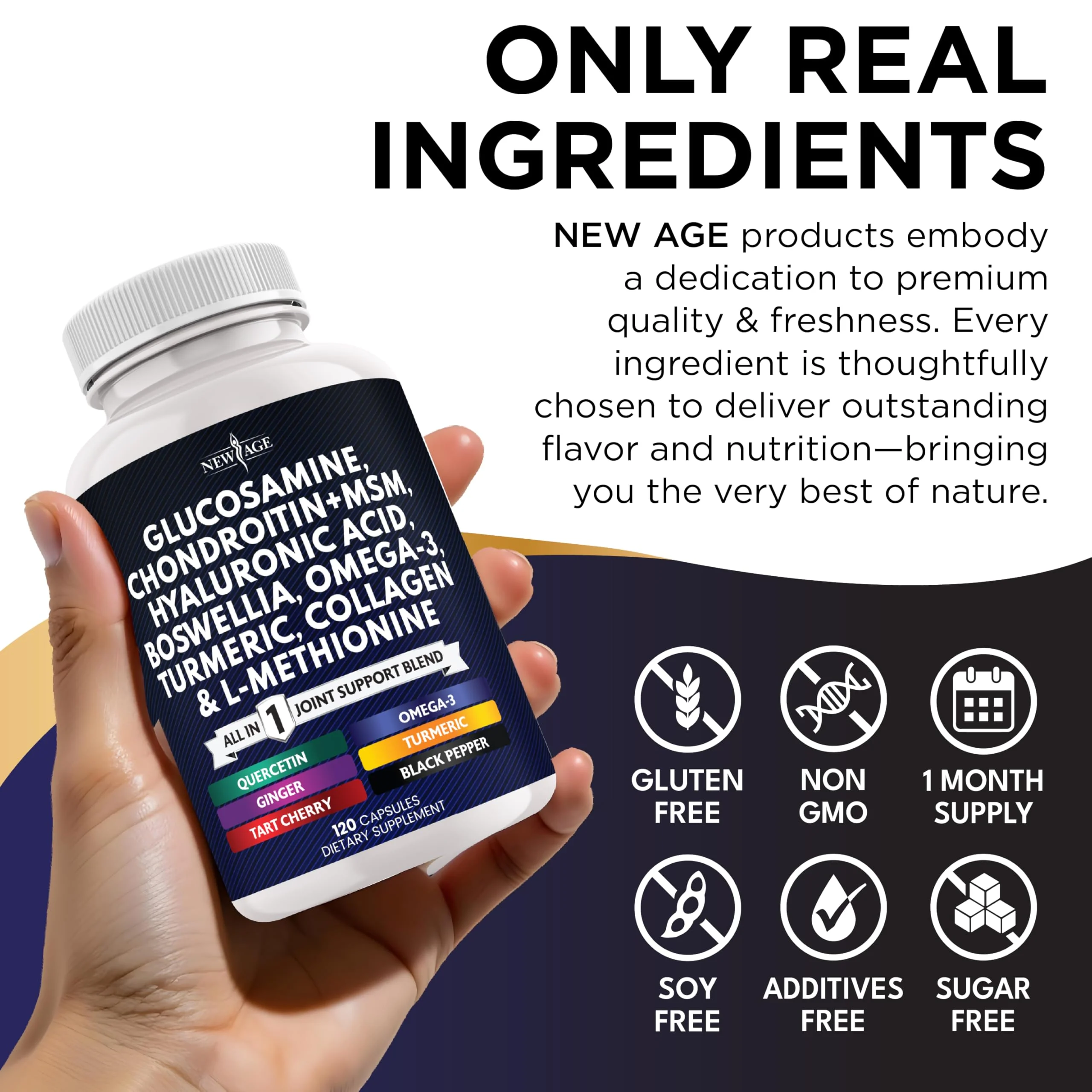 Glucosamine Chondroitin MSM + Turmeric Curcumin, Collagen, Hyaluronic Acid, Omega-3 – Health Supplement 360 Count - Image 6