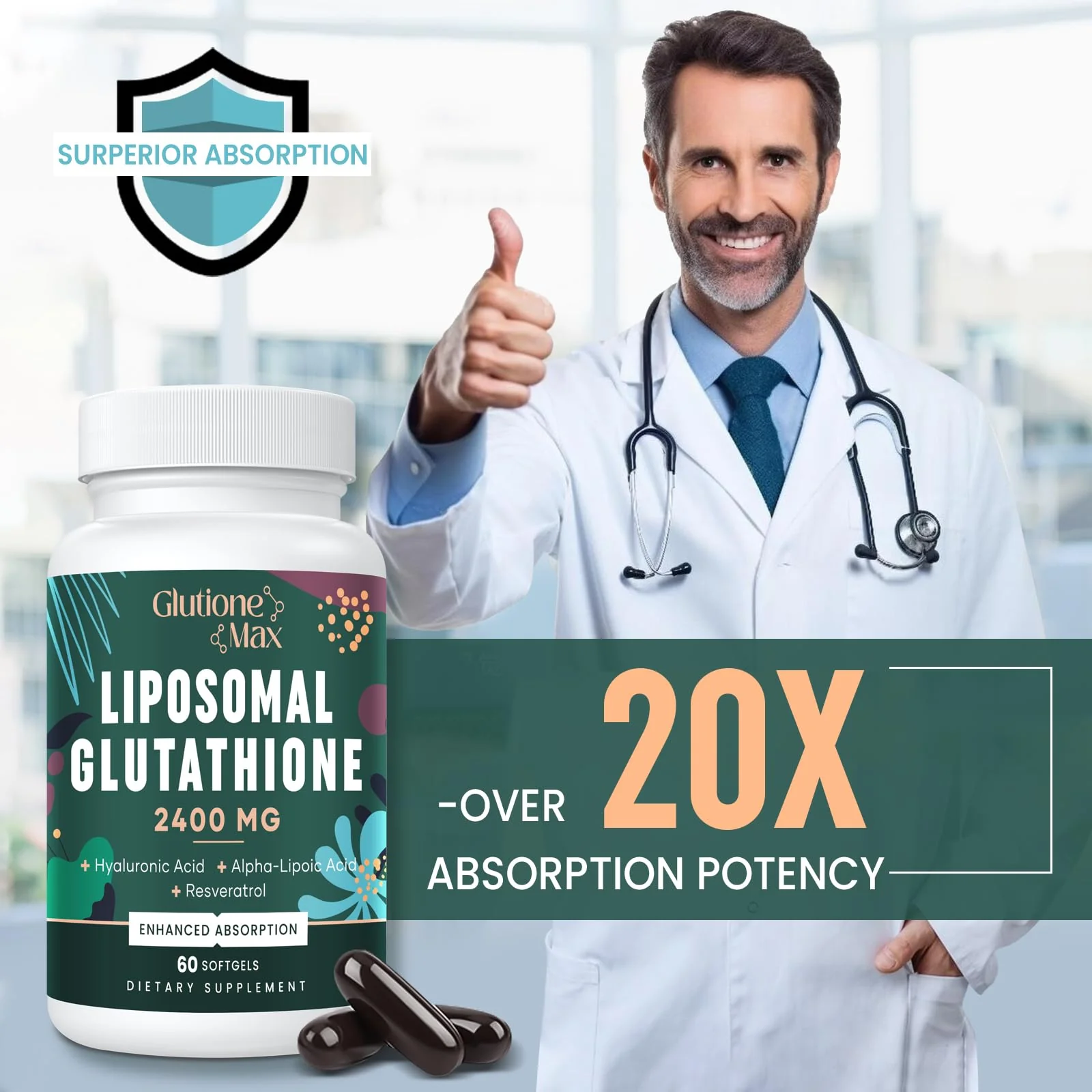 GlutioneMax 8-in-1 Liposomal Glutathione 2400 MG – High-Absorption Antioxidant Formula (240 Softgels) - Image 10