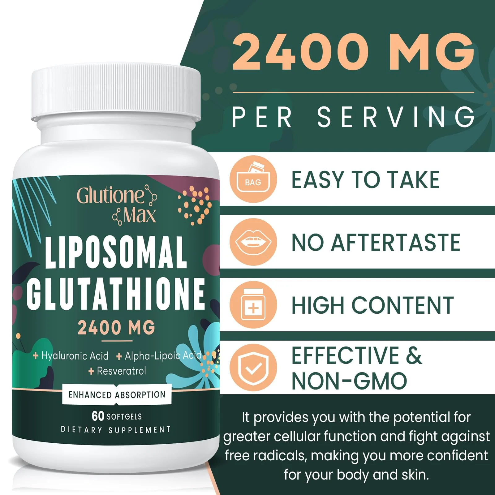 GlutioneMax 8-in-1 Liposomal Glutathione 2400 MG – High-Absorption Antioxidant Formula (240 Softgels) - Image 11