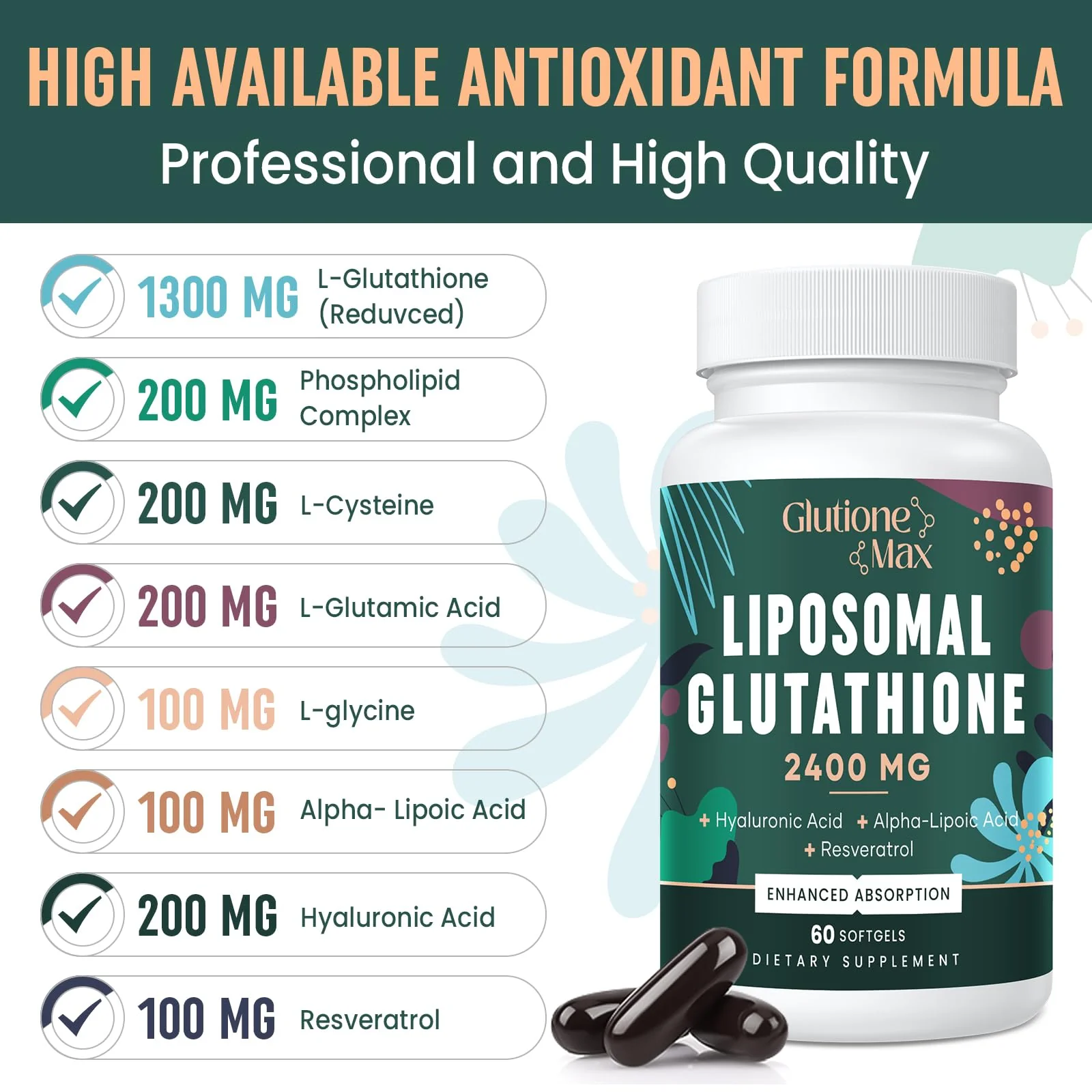 GlutioneMax 8-in-1 Liposomal Glutathione 2400 MG – High-Absorption Antioxidant Formula (240 Softgels) - Image 12