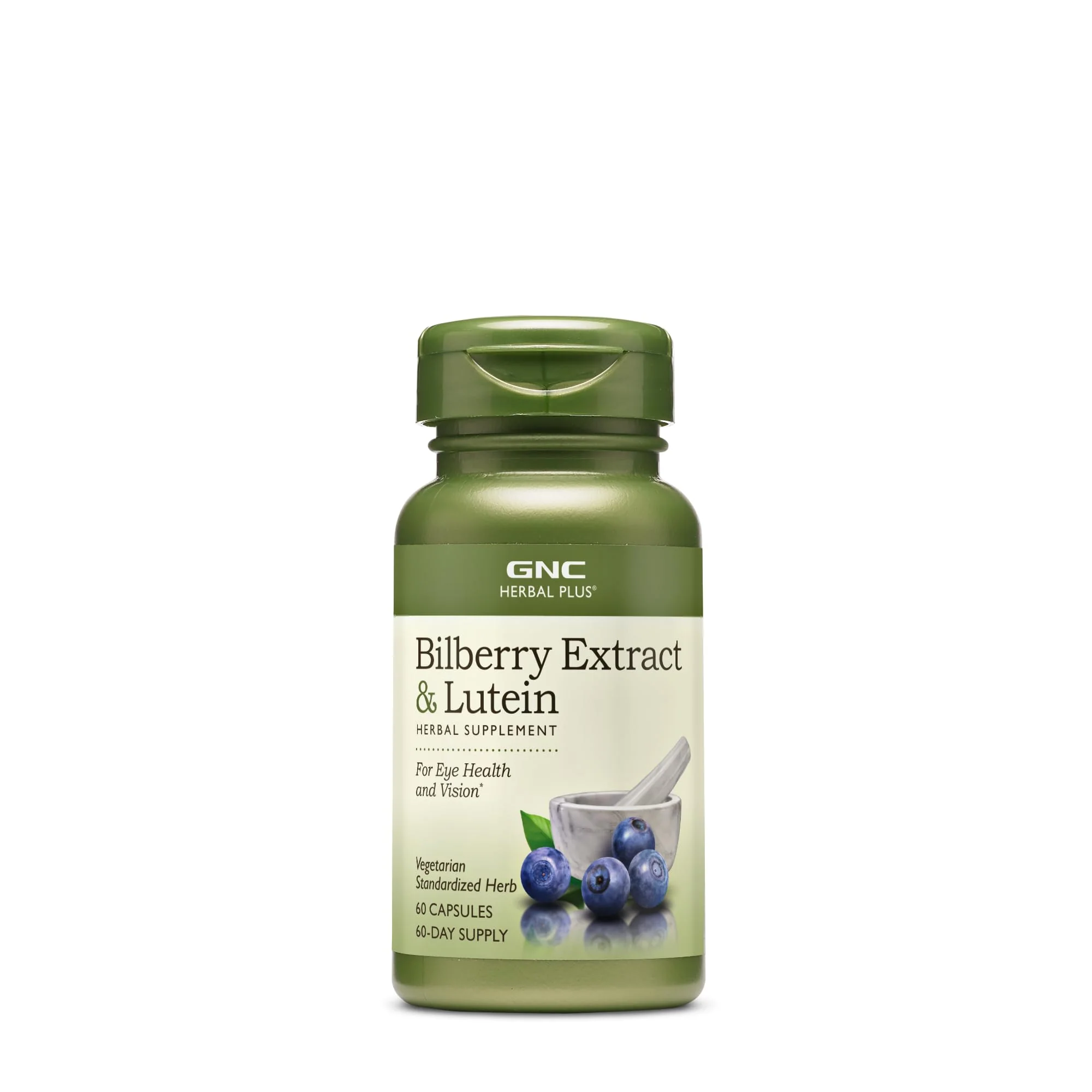 GNC Herbal Plus Bilberry Extract & Lutein Supplement — Vegetarian Eye Health Support, 60 Servings