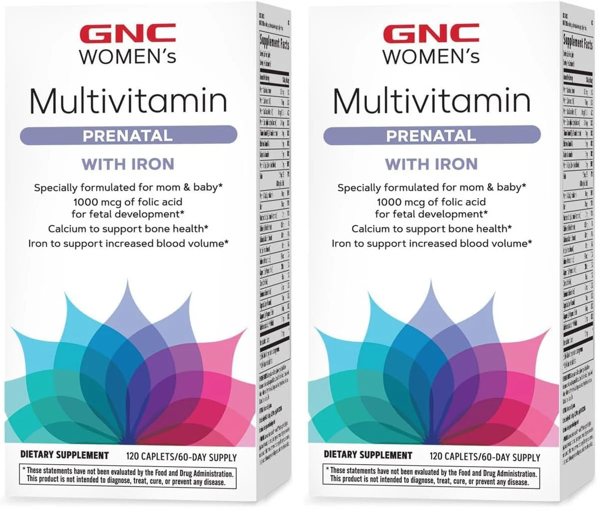 GNC Women's Prenatal Multivitamin with Iron | Supports Pregnancy & Baby Development | 120 Caplets (Pack of 2)